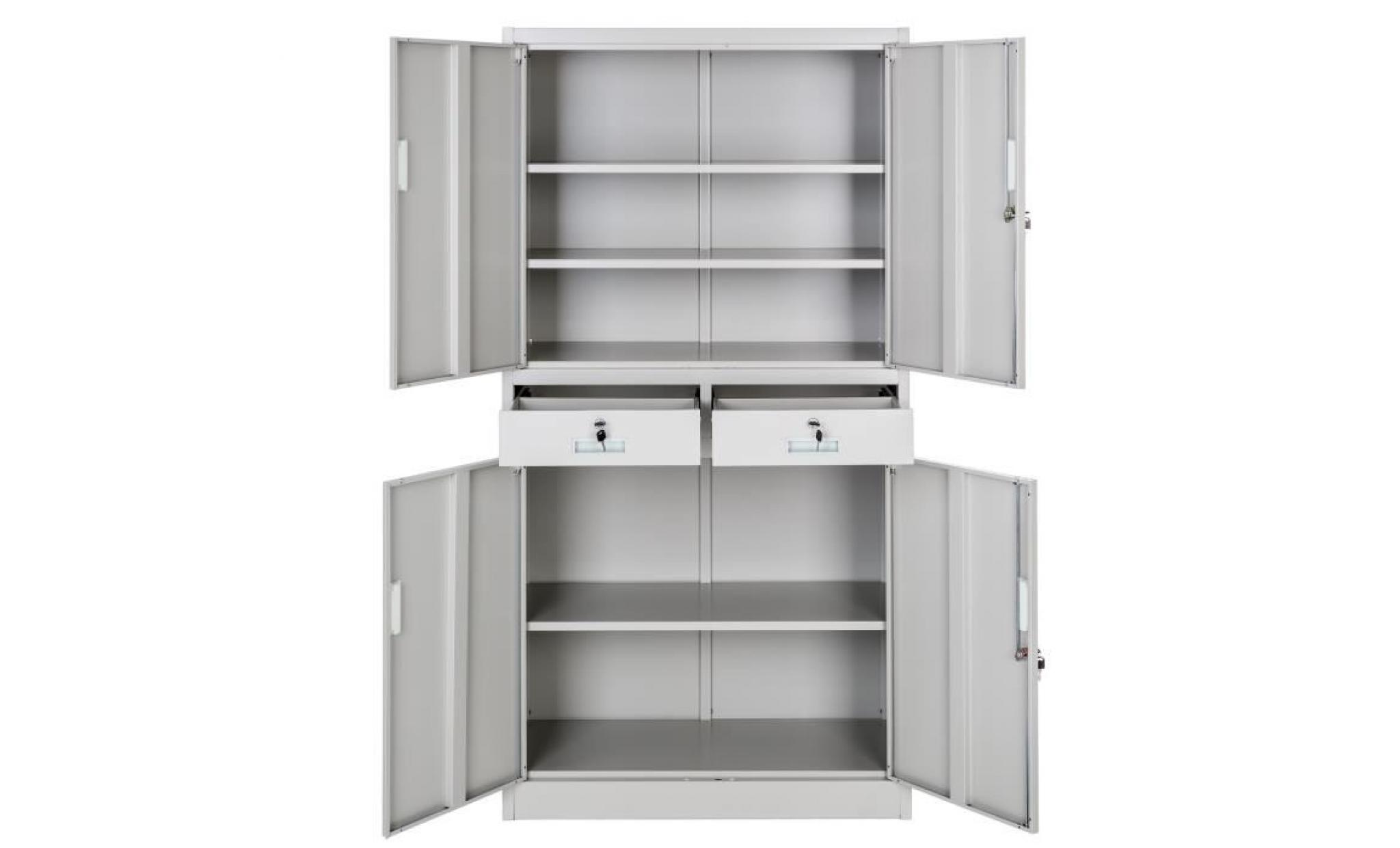 armoire de bureau de rangement acier 2 compartiments + 2 tiroirs tectake pas cher