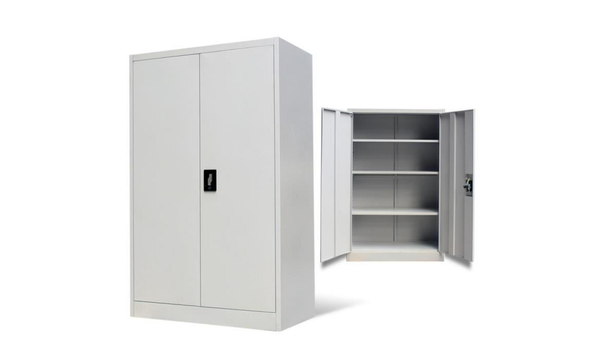 armoire de bureau en métal à 2 portes 140 cm gris