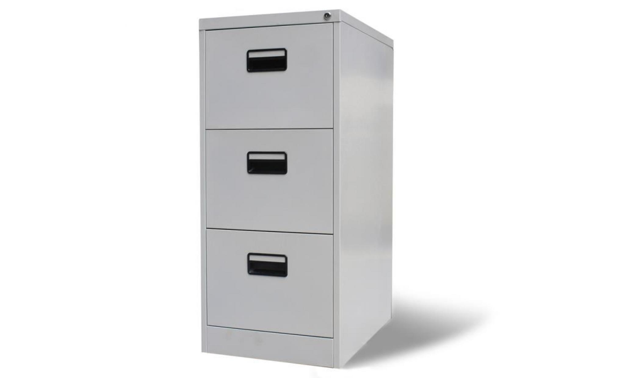 armoire de bureau en métal à 3 tiroirs gris meuble rangement de documents 102,5 x 45,5 x 62 cm