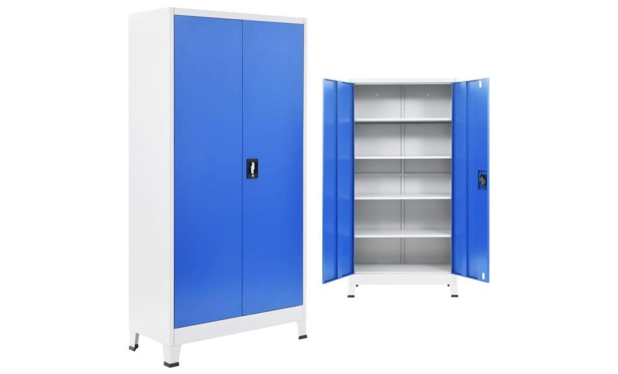 armoire de bureau métal 90 x 40 x 180 cm gris et bleu