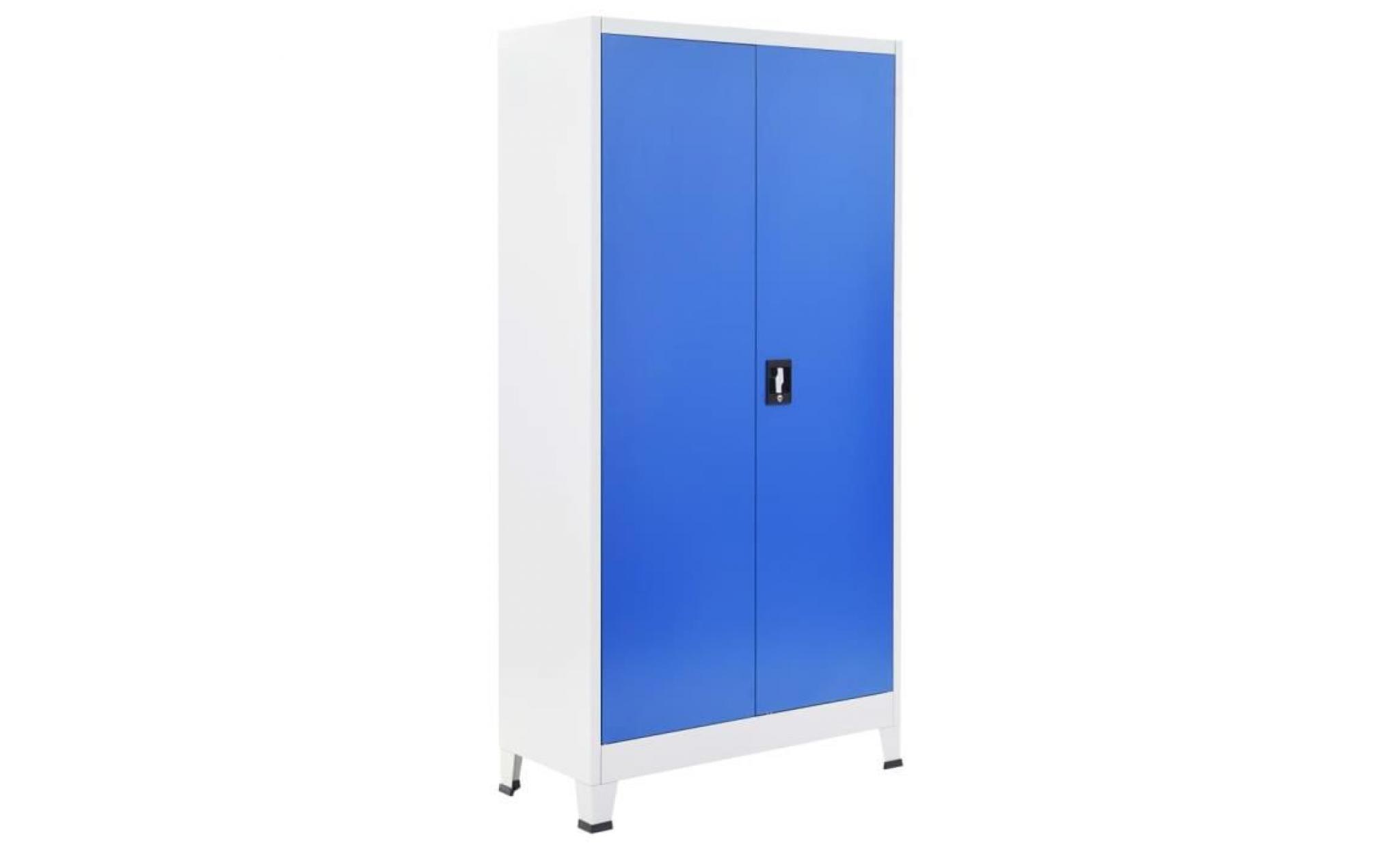armoire de bureau métal 90 x 40 x 180 cm gris et bleu pas cher