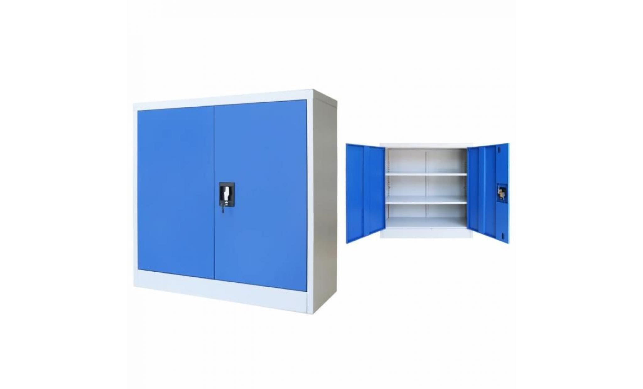 armoire de bureau métal 90 x 40 x 90 cm gris et bleu