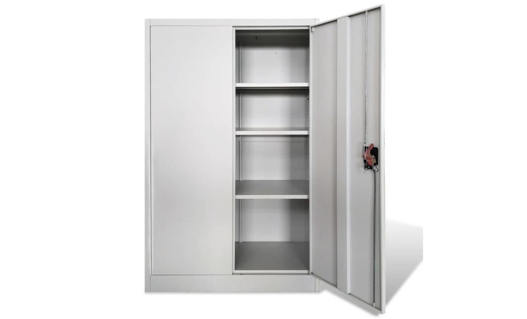 armoire de bureau meuble de classement avec 2 portes et 3 étagères réglables acier gris pas cher