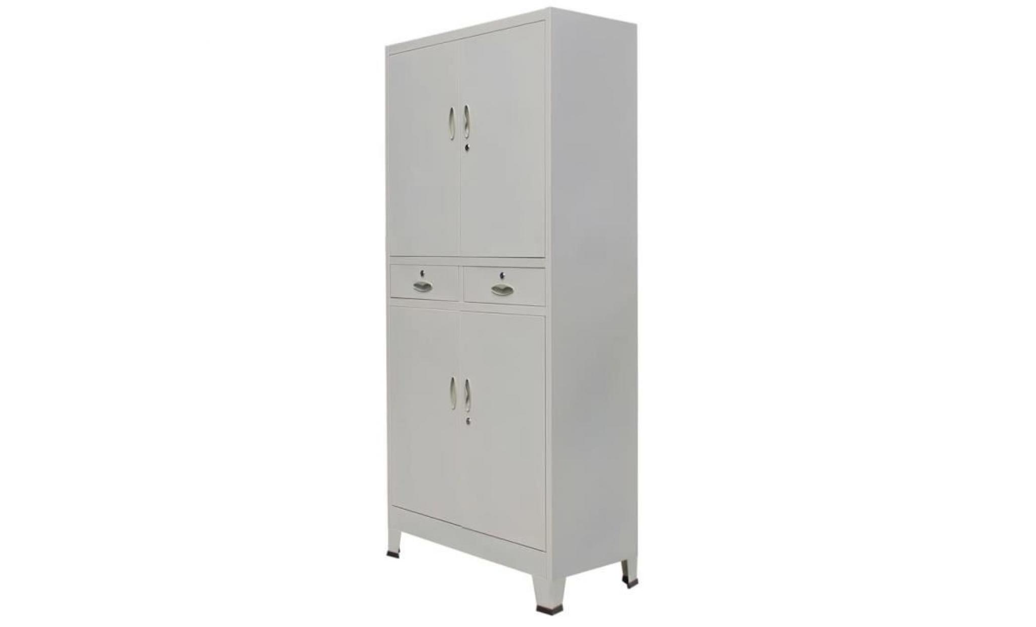 armoire de bureau meuble de rangement avec 4 portes acier 90 x 40 x 180 cm gris
