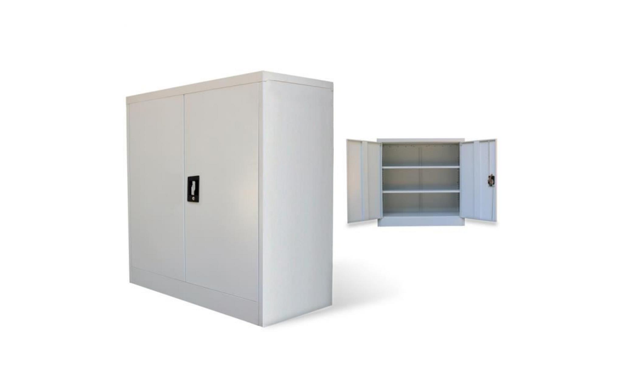 armoire de bureau universelle, armoire à outils en métal à 2 portes, 2 tablettes 90 cm gris