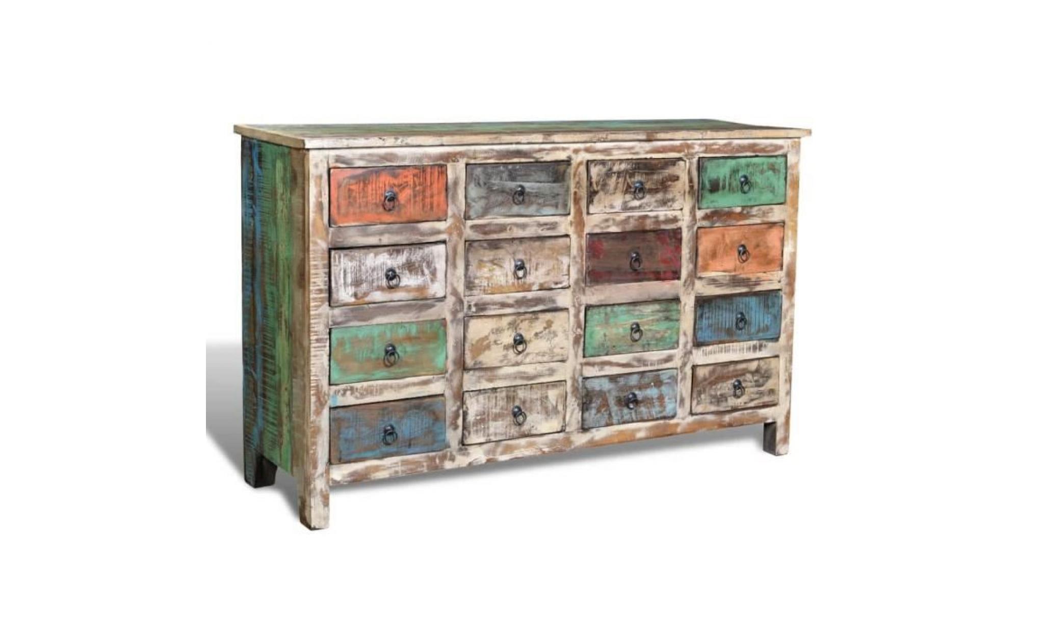 armoire de chambre meuble de rangement avec 16 tiroirs bois massif de récupération multicolore 154 x 42 x 92 cm pas cher