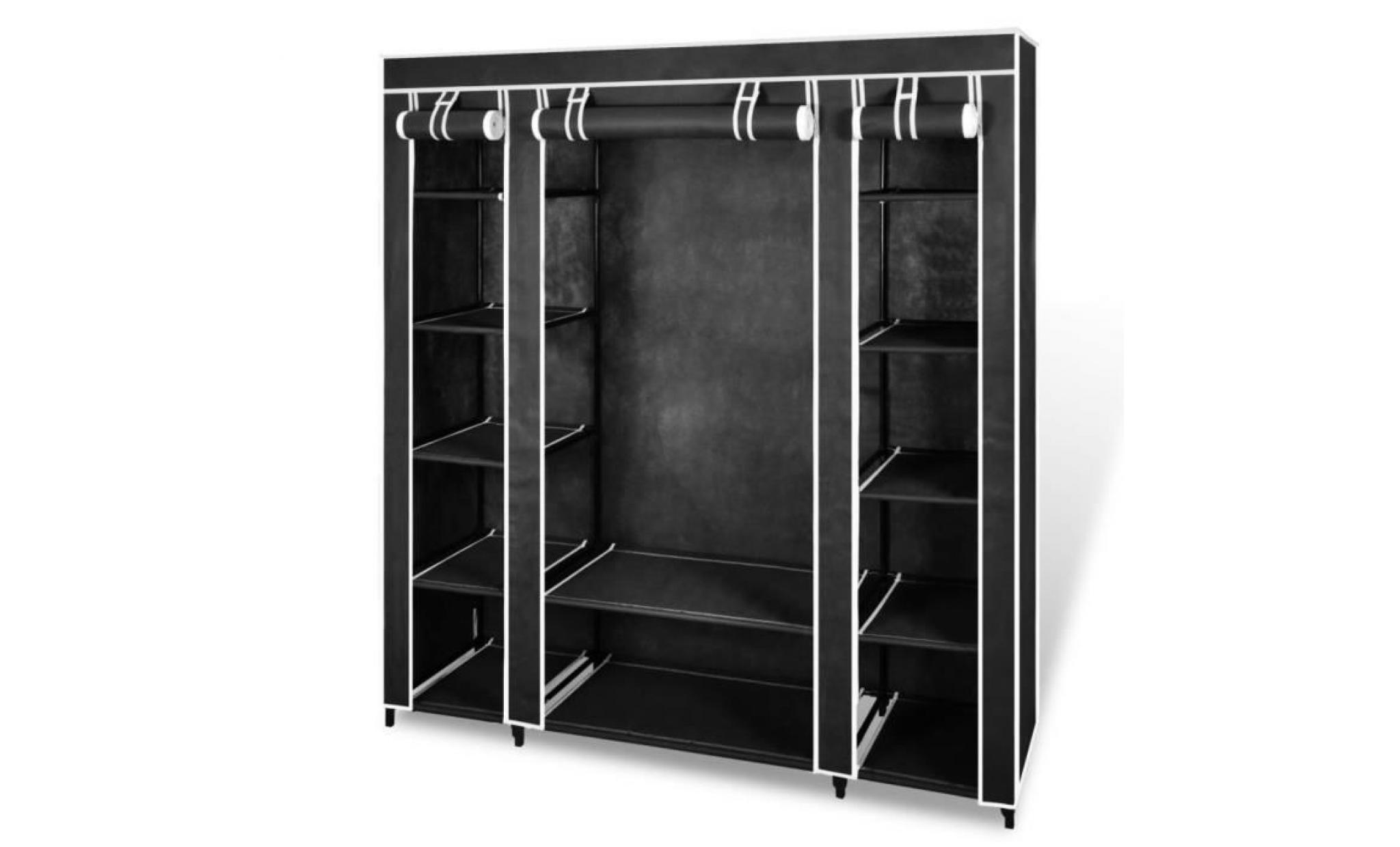 armoire de chambre meuble de rangement avec compartiments et tiges 45 x 150 x 176 cm noir
