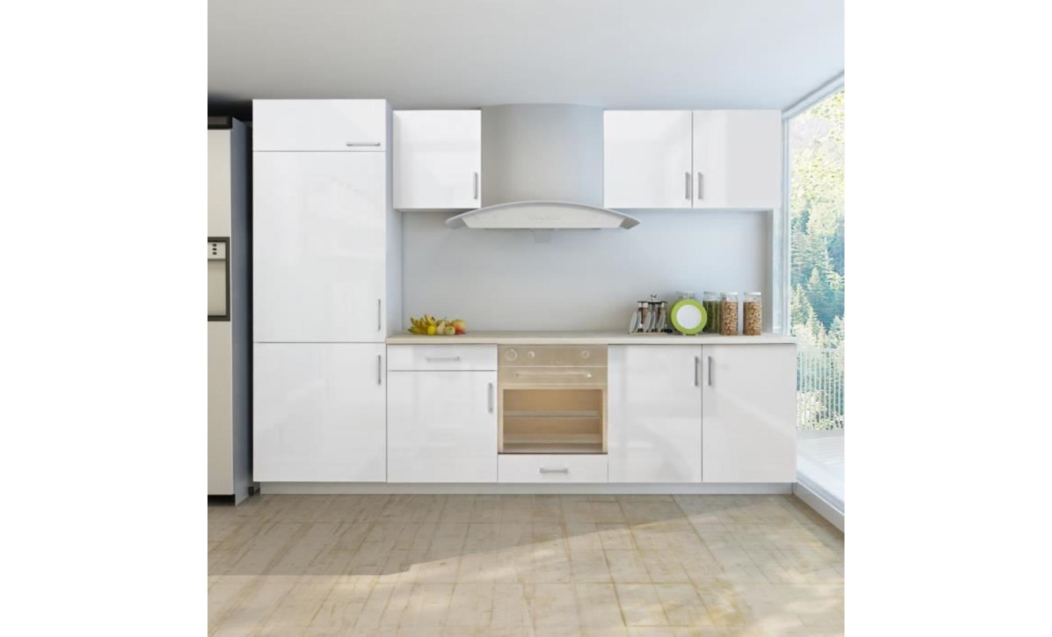 Armoire de cuisine blanc brillant 7 pcs pour frigo intégré