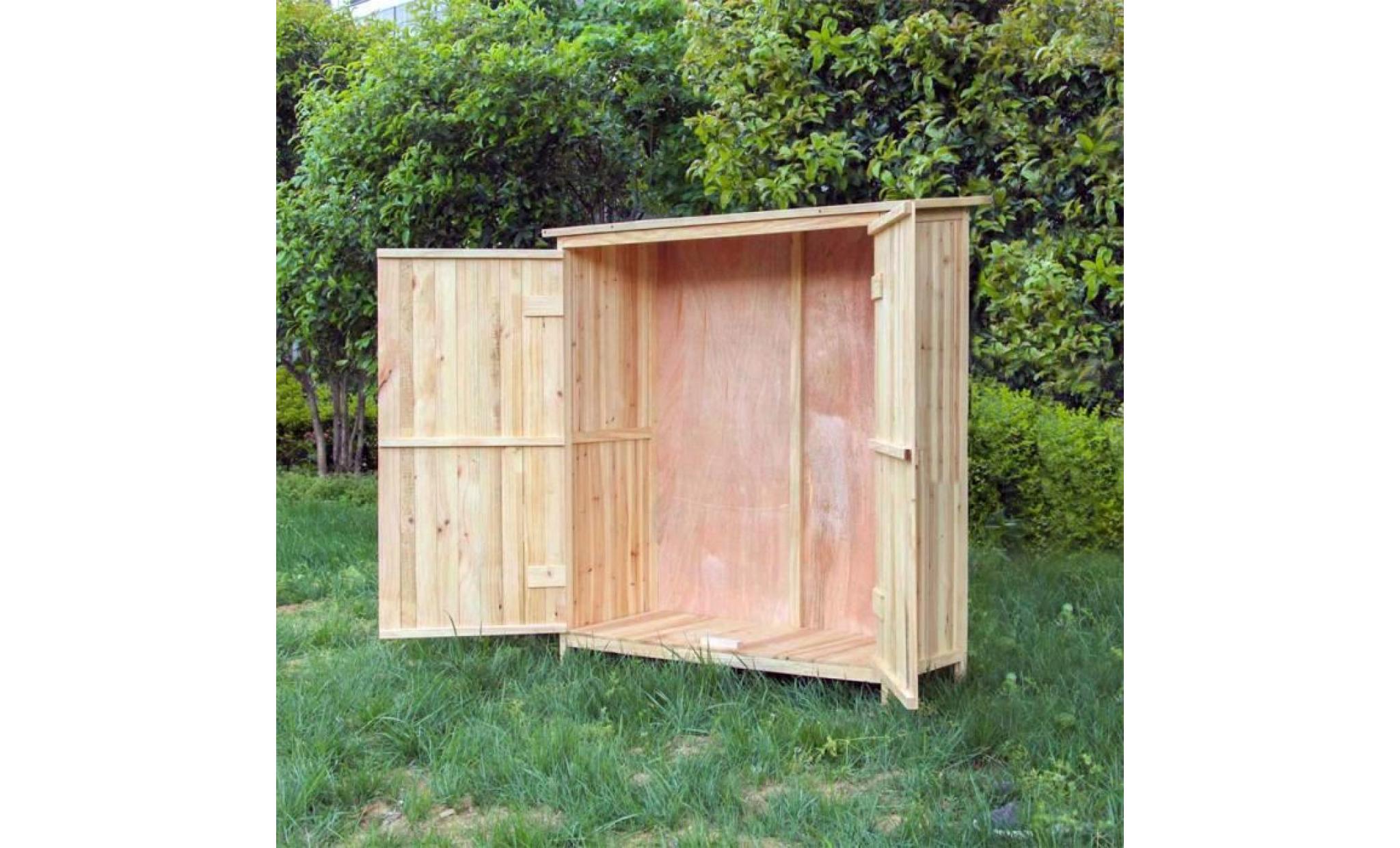 armoire de jardin en bois naturel 2 portes 138x55x155cm armoire à outils   60822 pas cher