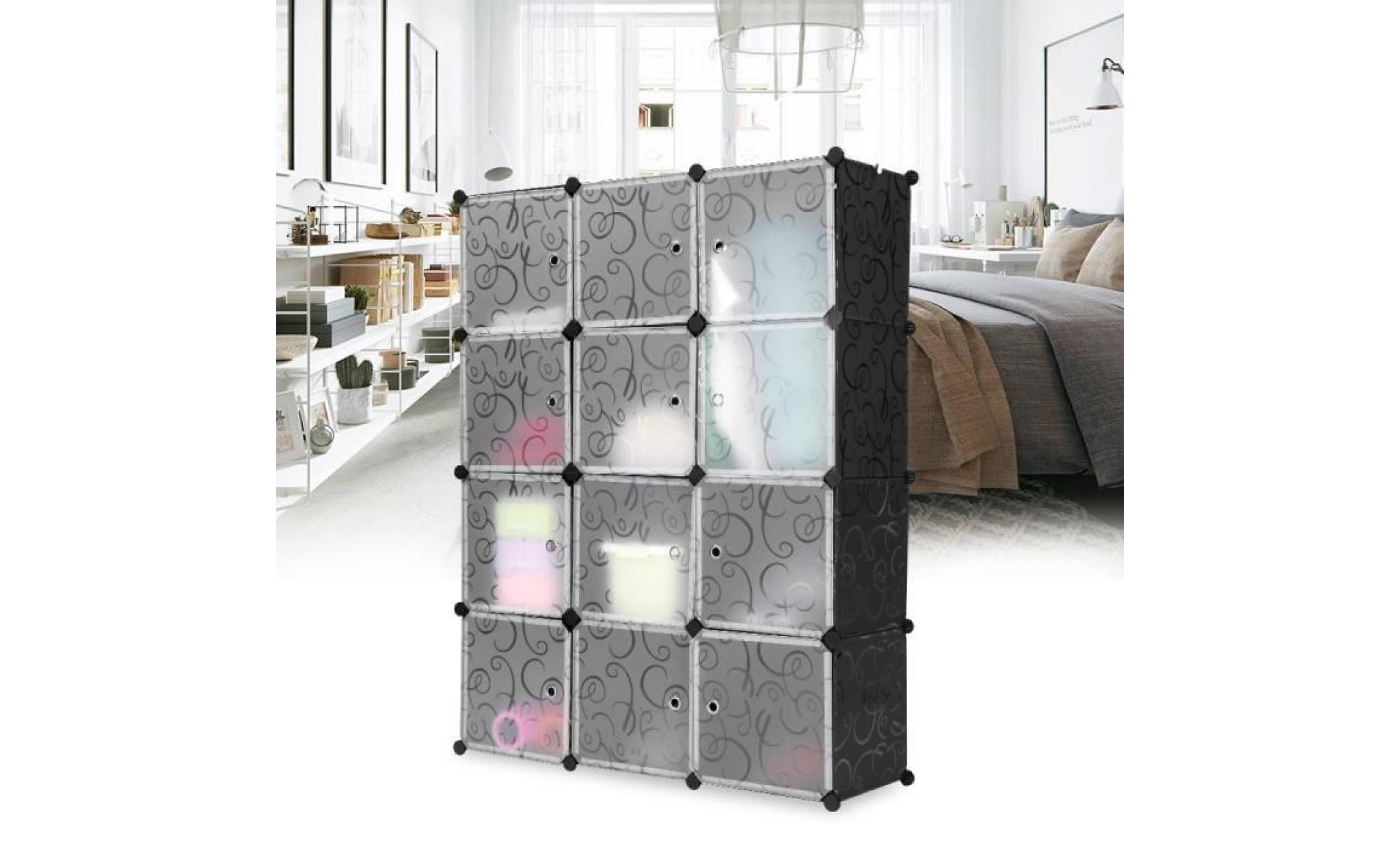 armoire de rangement 12 cubes langria diy armoire penderie modulable etagères de rangement motif de fleur bouclé pour vêtements pas cher