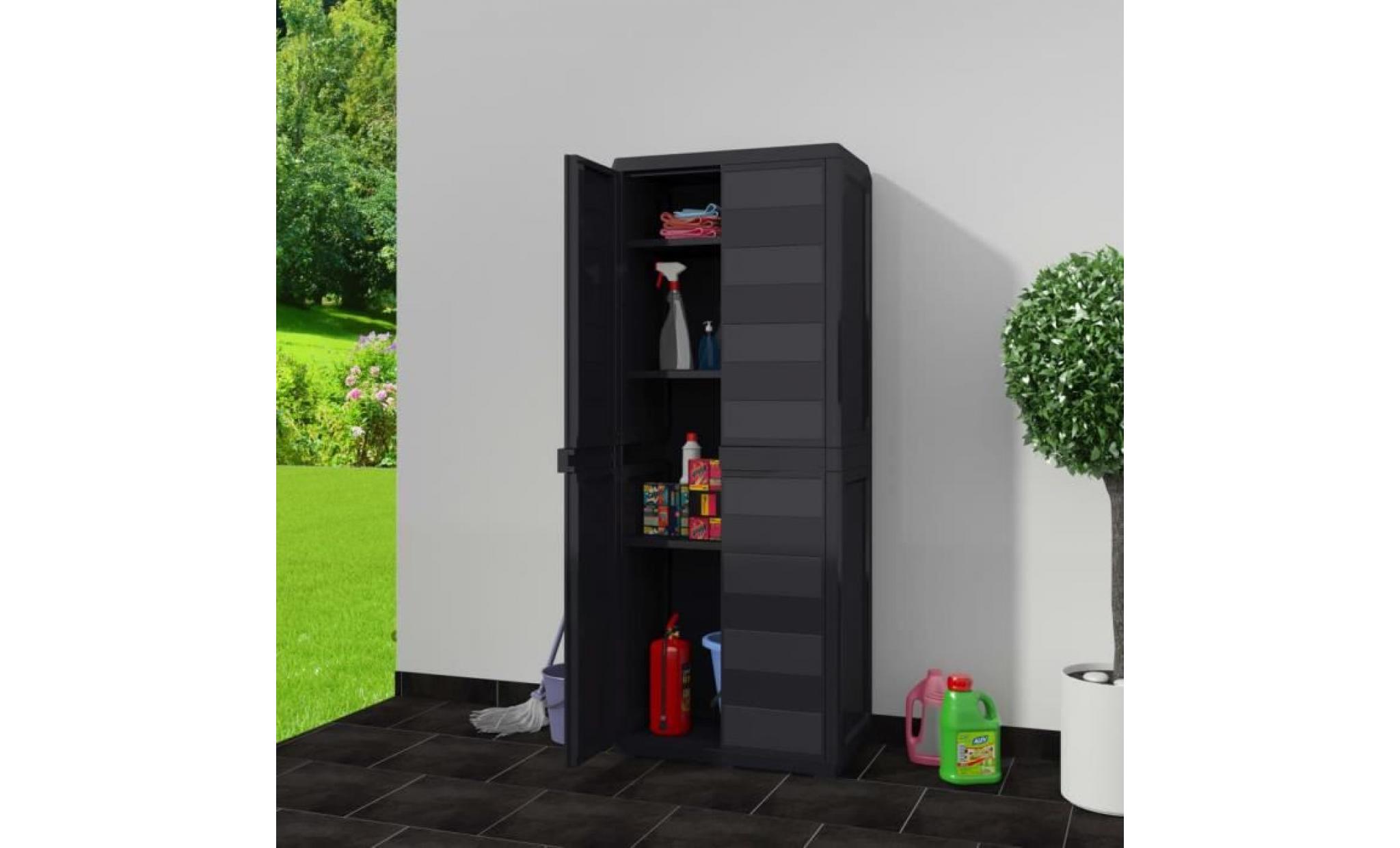 armoire de rangement de jardin avec 3 étagères noir et gris pas cher