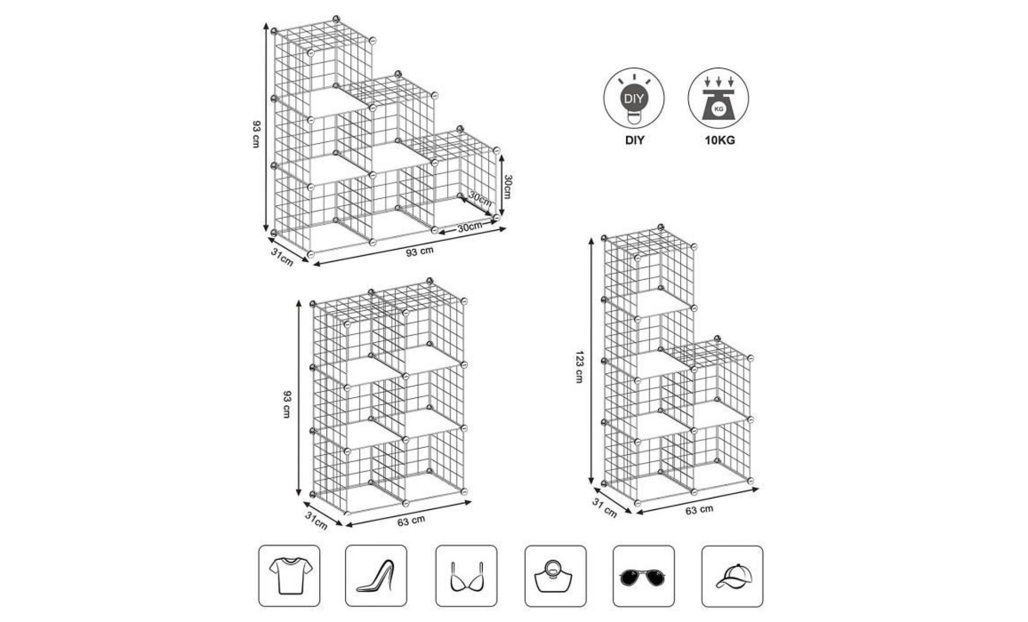 armoire de rangement Étagère en treilles 6 cubes blanche cubes 93 x 31 x 93 cm (l x l x h) lpi111w pas cher