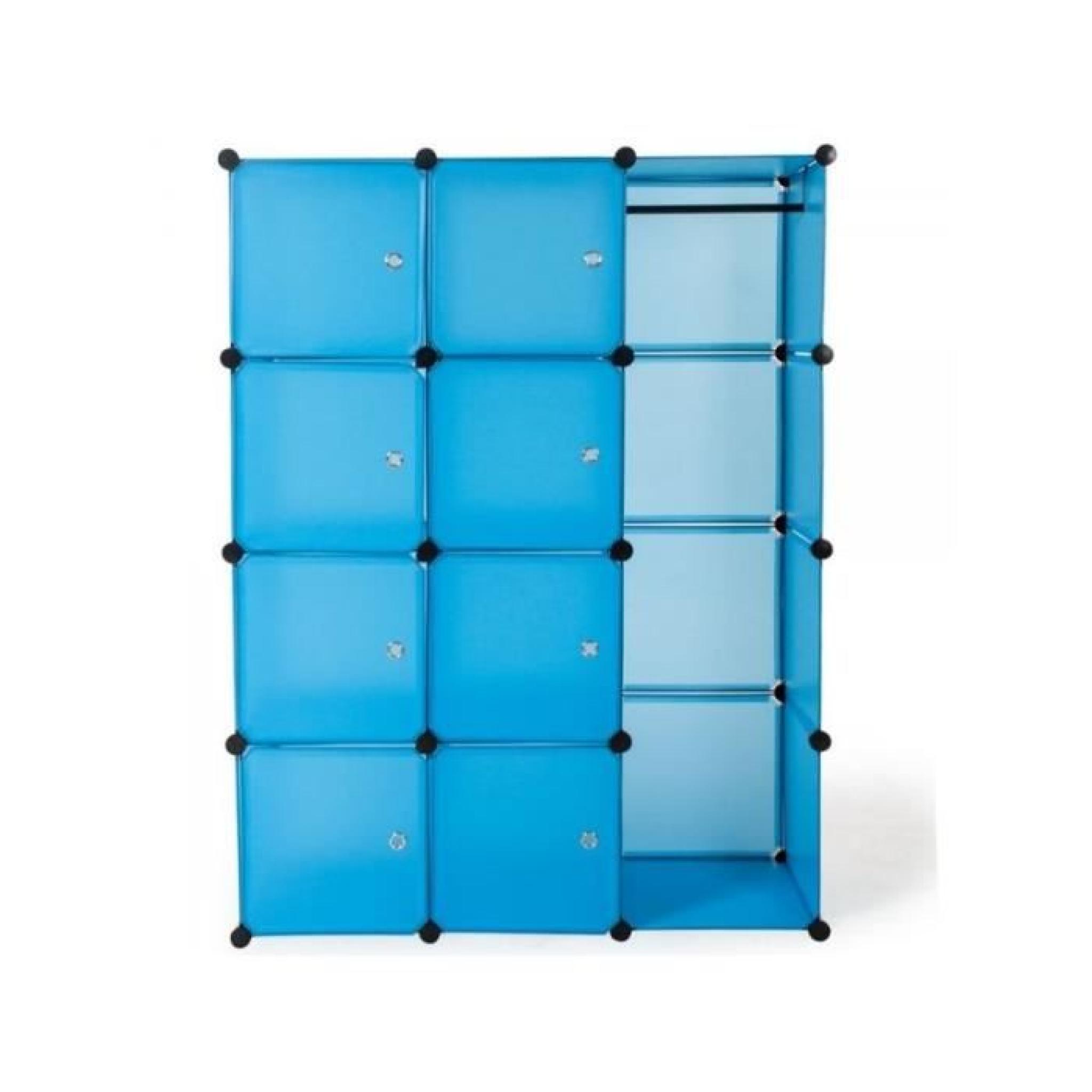 Armoire de rangement meuble penderie étagère bleu 2008043