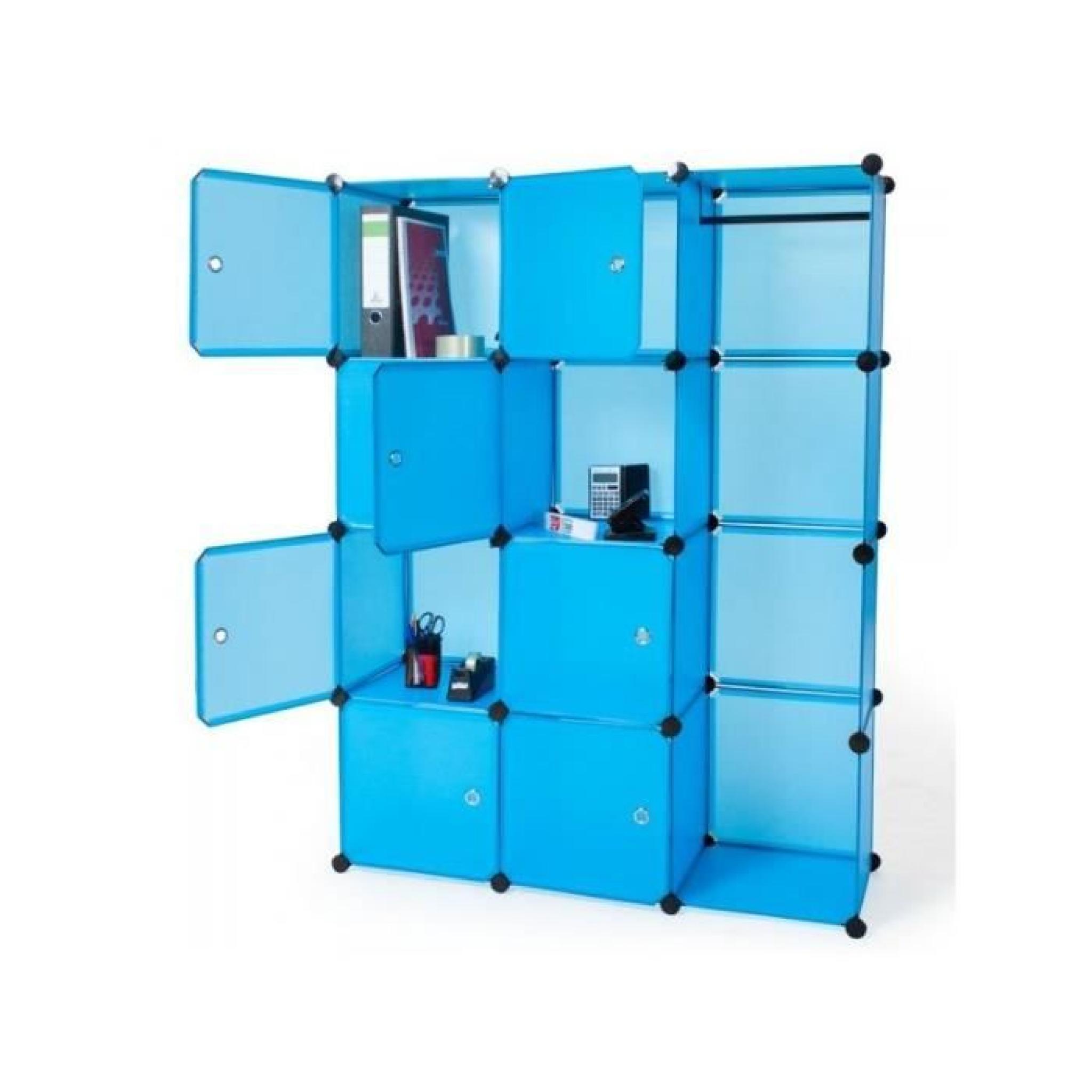 Armoire de rangement meuble penderie étagère bleu 2008043 pas cher