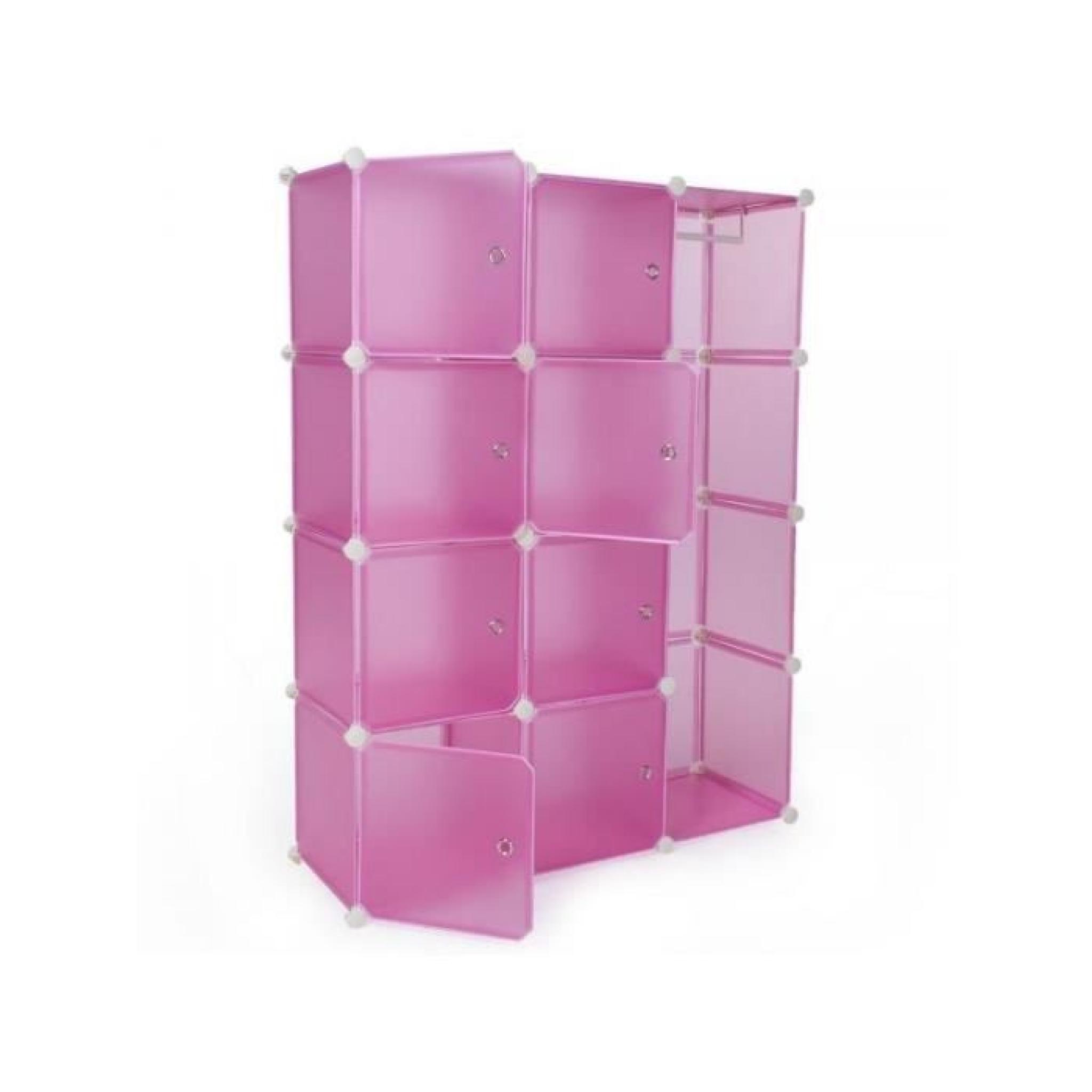 Armoire de rangement meuble penderie étagère rose 2008041 pas cher