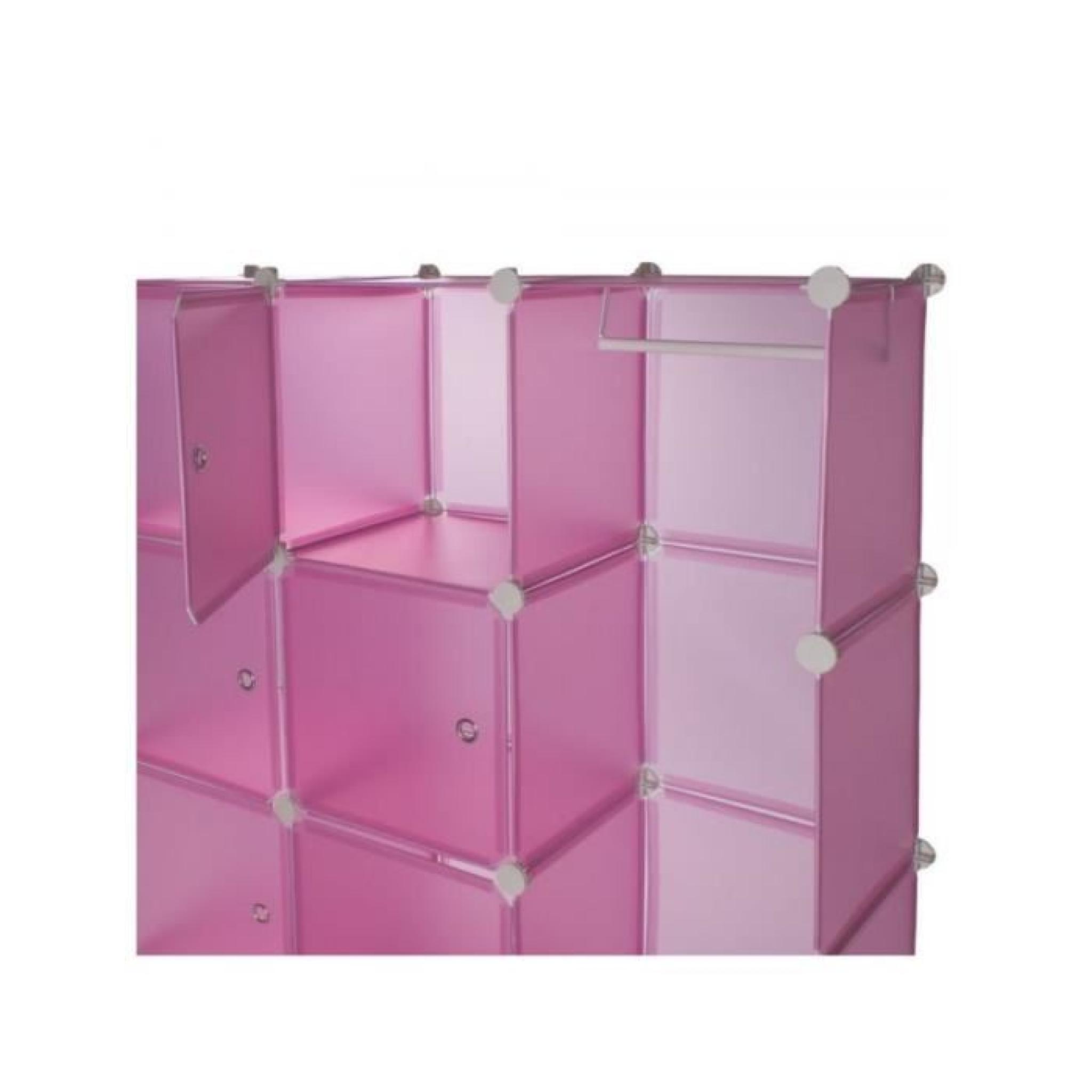 Armoire de rangement meuble penderie étagère rose 2008041 pas cher