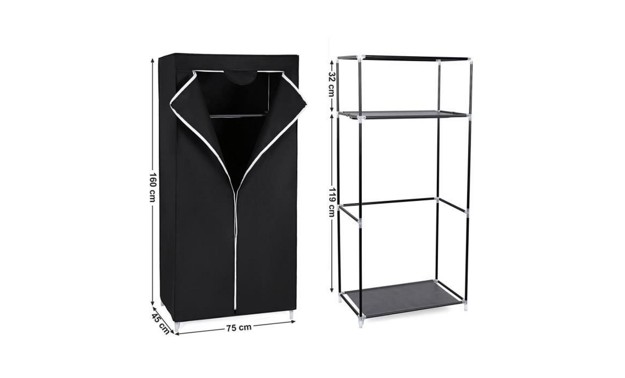 armoire de rangement penderie noir 75 x 45 x 160 cm