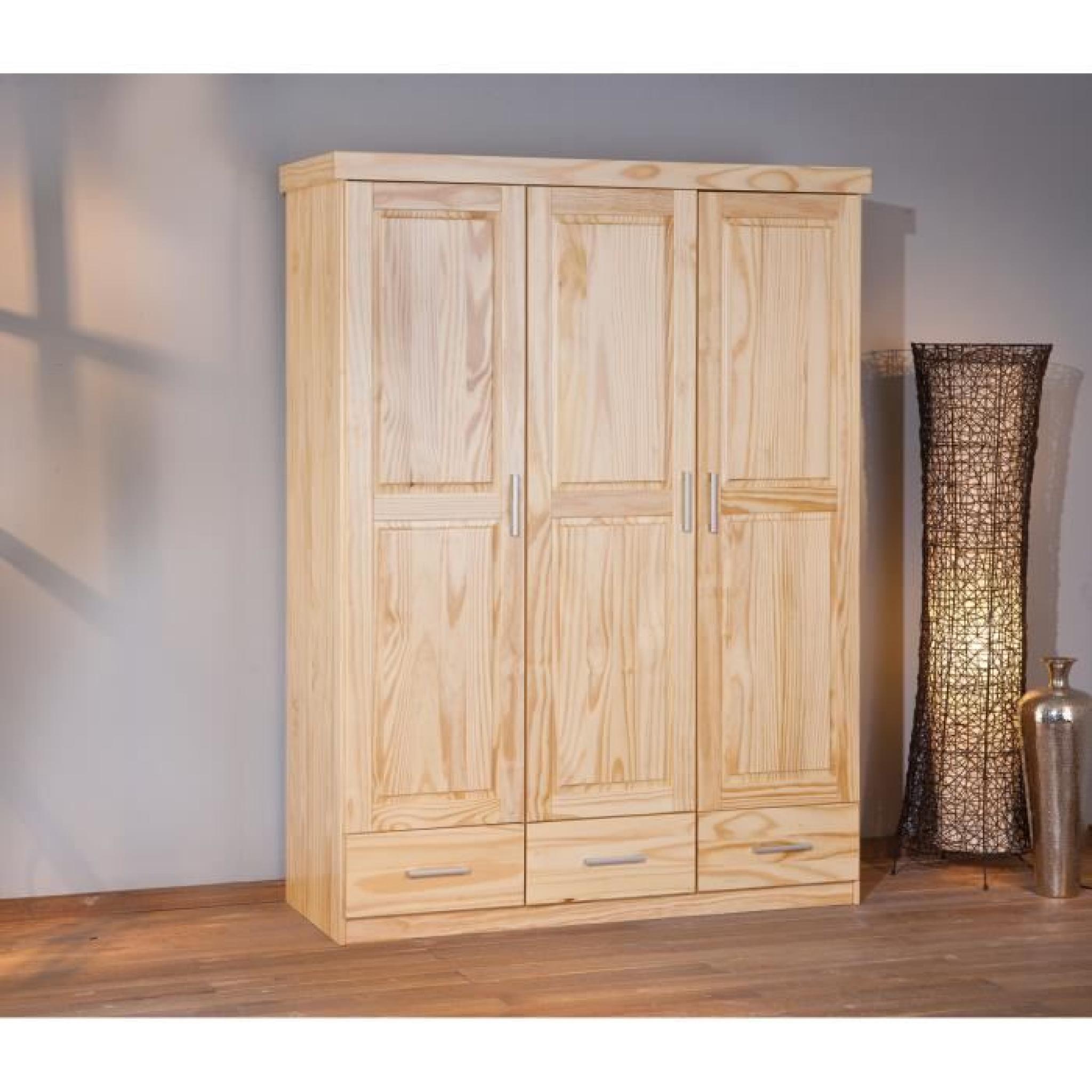 Armoire en bois massif 3 portes et tiroirs