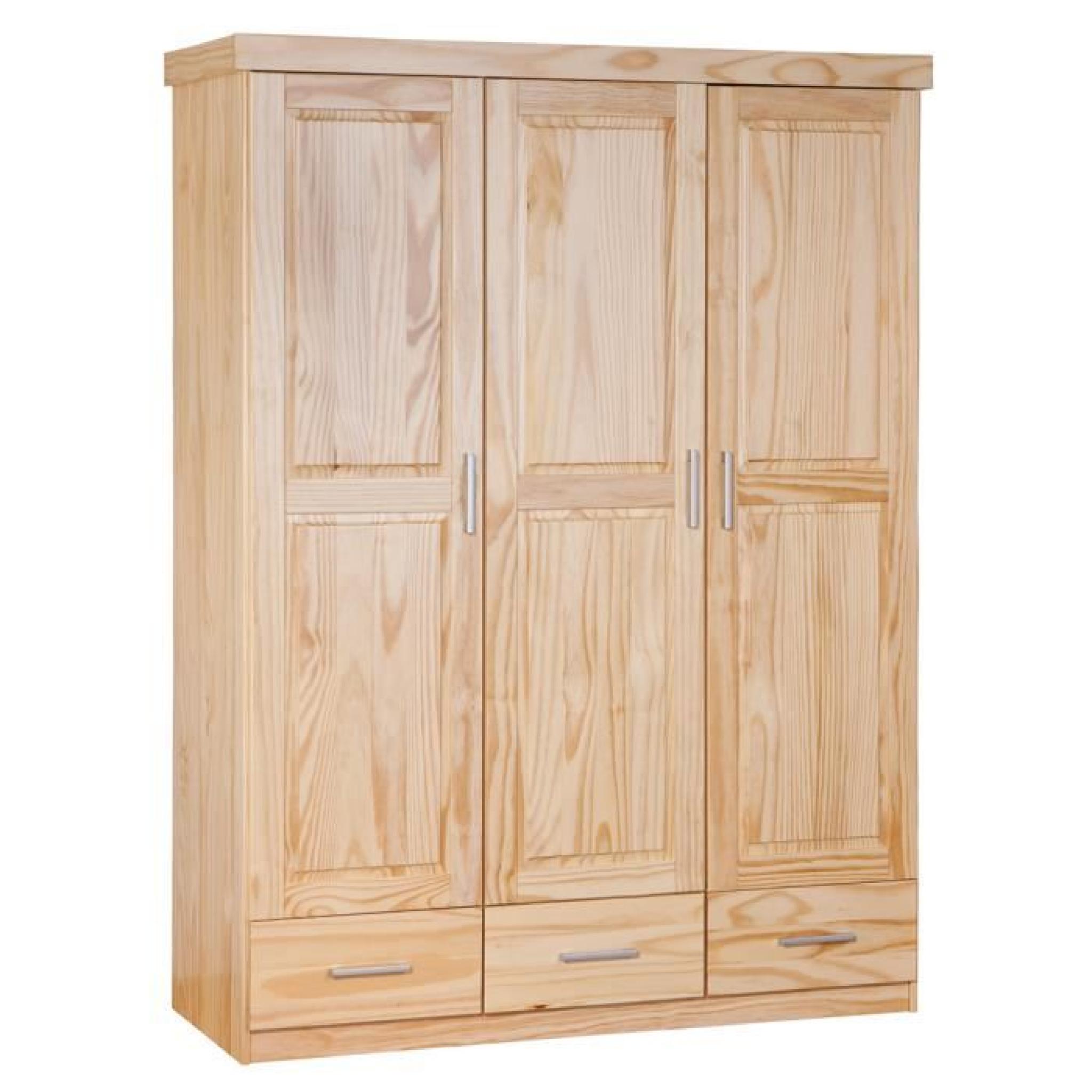 Armoire en bois massif 3 portes et tiroirs pas cher