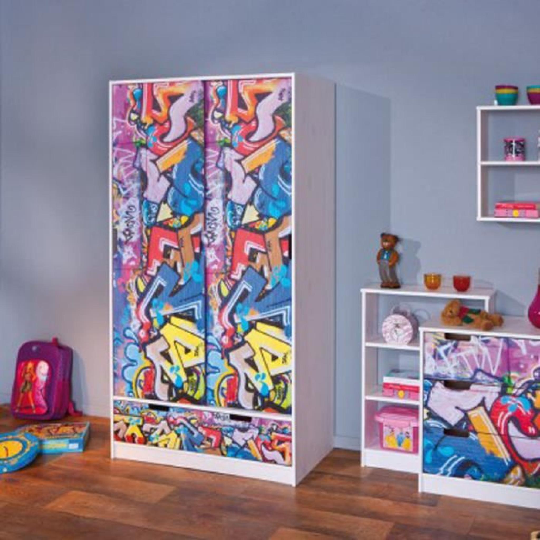 Armoire enfant coloris multicolore - Dim : L 98 x D 54 x H 180 cm pas cher