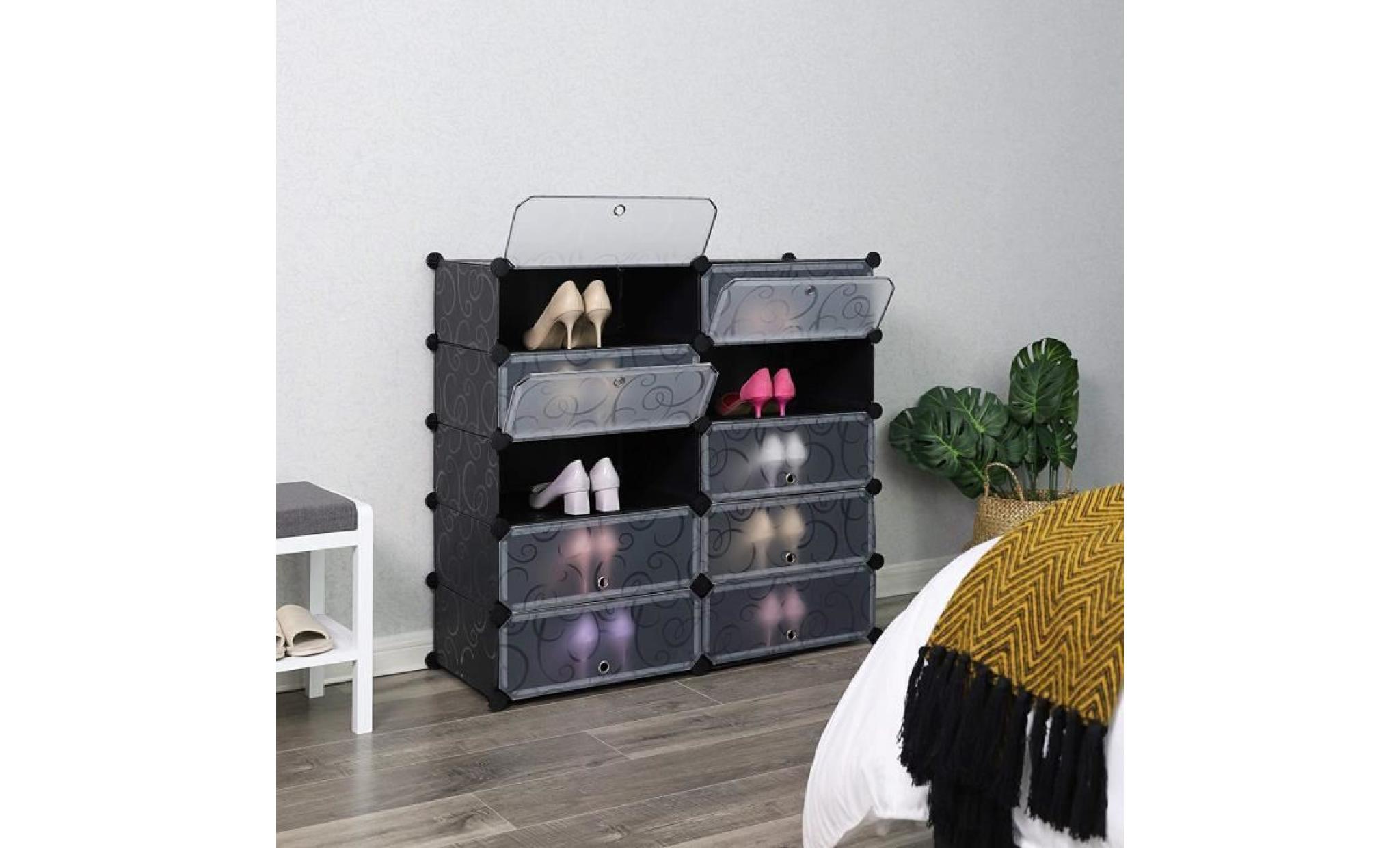 songmics® armoire 10 couches etagère à porte chaussures  facile à monter étagère de rangement pratique spéciale noir lpc10h