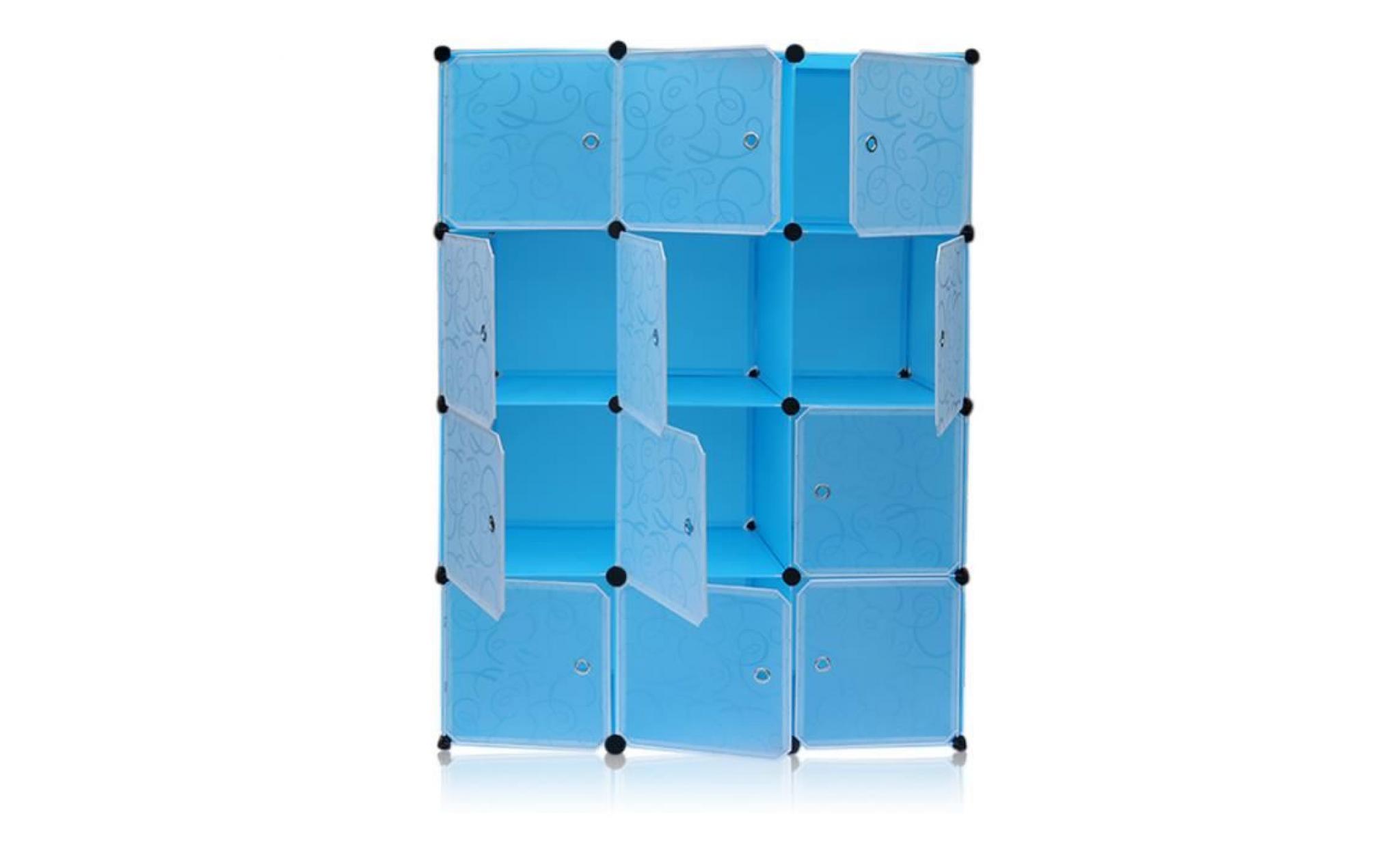 armoire etagere plastique 12 cabines meuble de rangement modulable vêtements chaussures sacs avec portes blanc pas cher