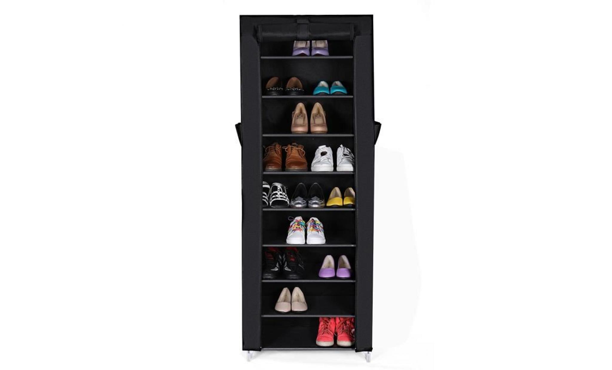 armoire/étagères à chaussures 10 couches avec housse 88 x 28 x 160cm   gris