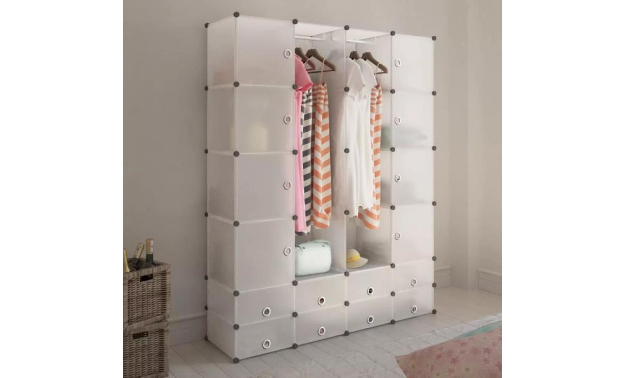 armoire garde robe cabinet modulable avec 18 compartiments blanc 37x146x180,5 cm