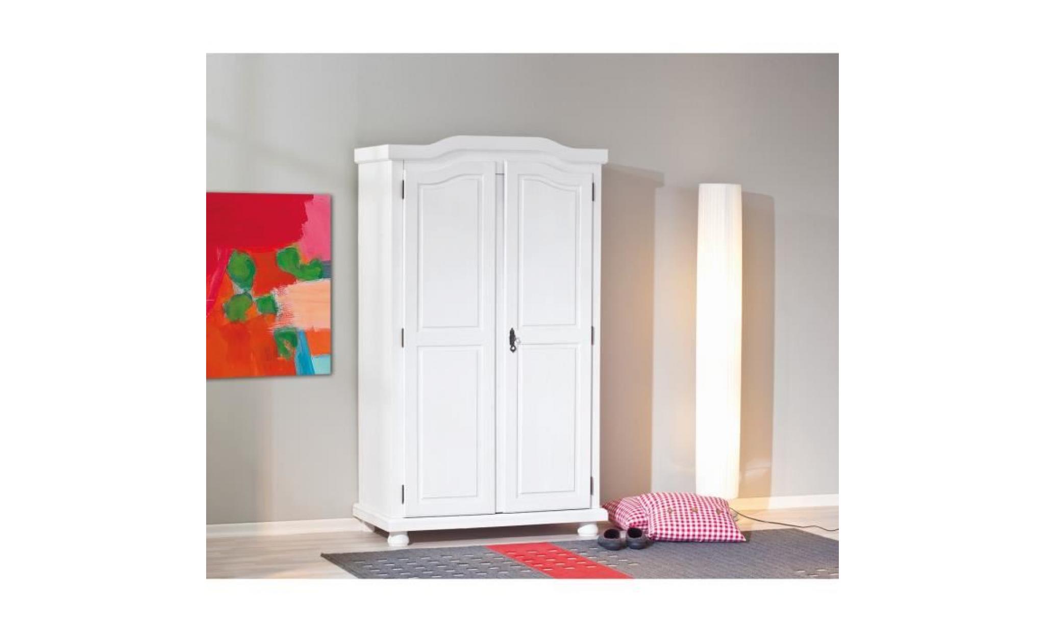 armoire hedda penderie chambre meuble Étagères 2 portes bois massif blanc dim. 560x1800x1040 pas cher