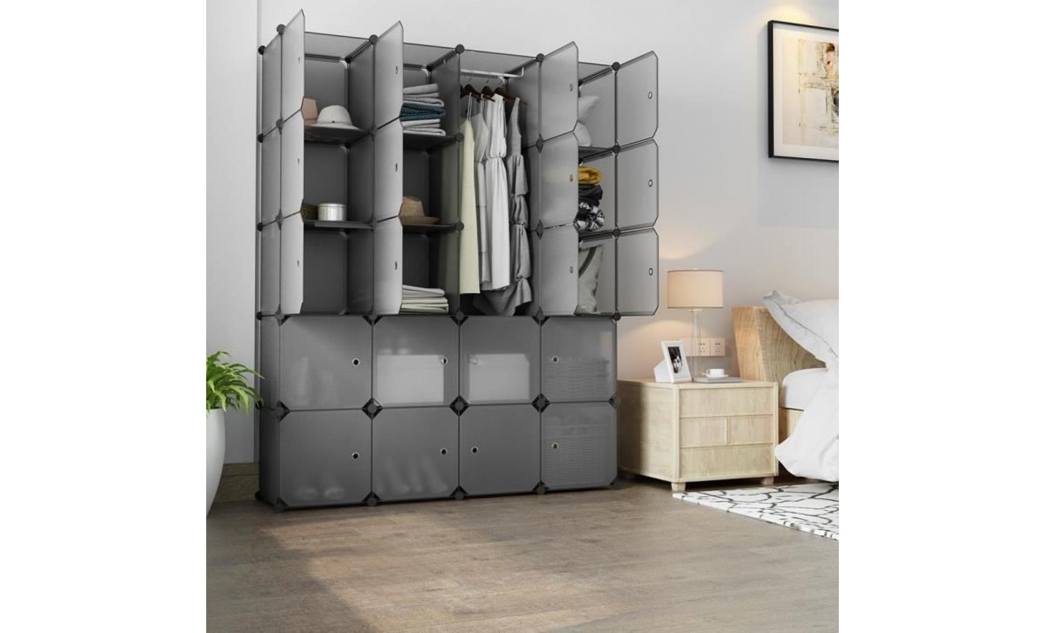 armoire langria 20 cube multifonctionnel modulaire placard cabinet empilable en plastique cube gris transparent
