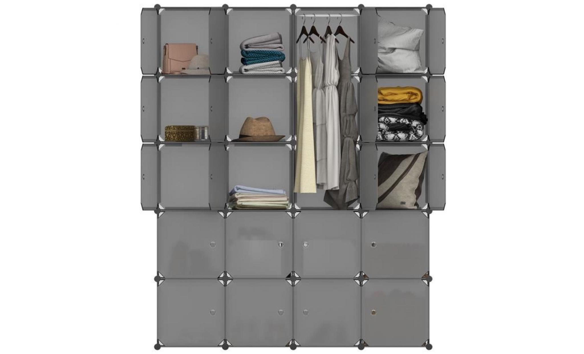 armoire langria 20 cube multifonctionnel modulaire placard cabinet empilable en plastique cube gris transparent pas cher