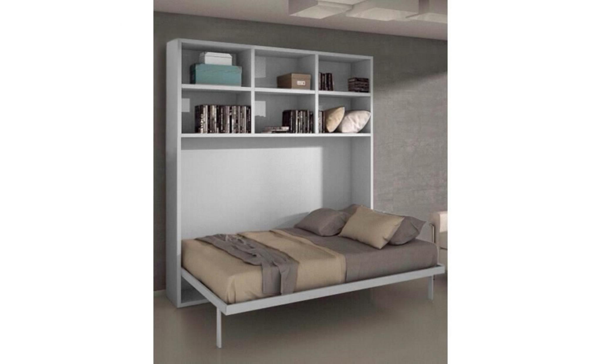 armoire lit escamotable horizontale 140 x 190 et étagères pieds à retournement automatique   joy pas cher