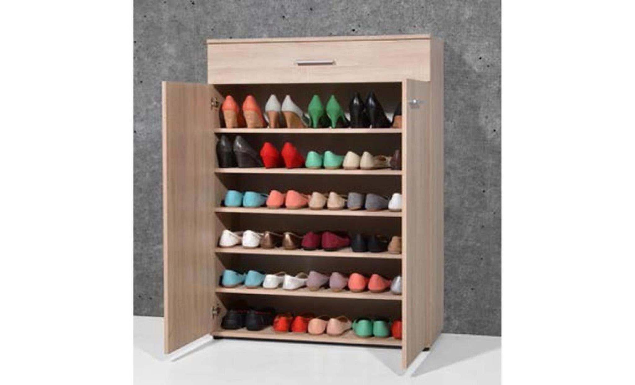 armoire meuble à chaussures chêne sonoma avec 2 portes et 1 tiroir, l 89 x h 120 x p 37 cm