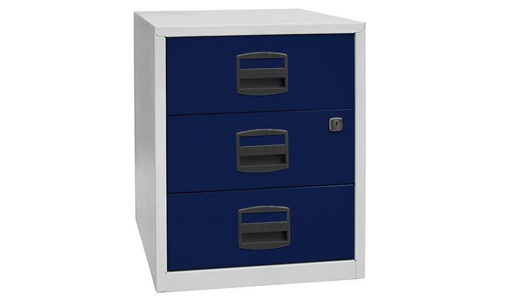 armoire mobile hauteur bureau pfa   3 tiroirs universels gris clair / bleu oxford   armoire basse armoire de bureau armoires basses