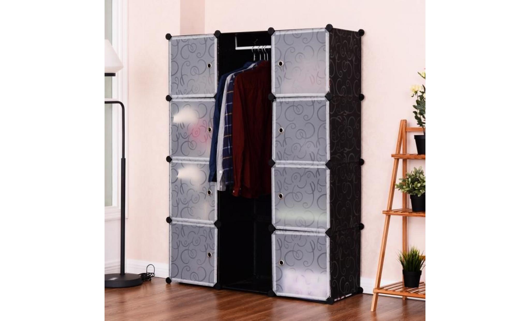 armoire modulable de chambre avec penderie pour enfants Étagère plastique modulable 12 cubes cadre métal noir et blanc avec marteau