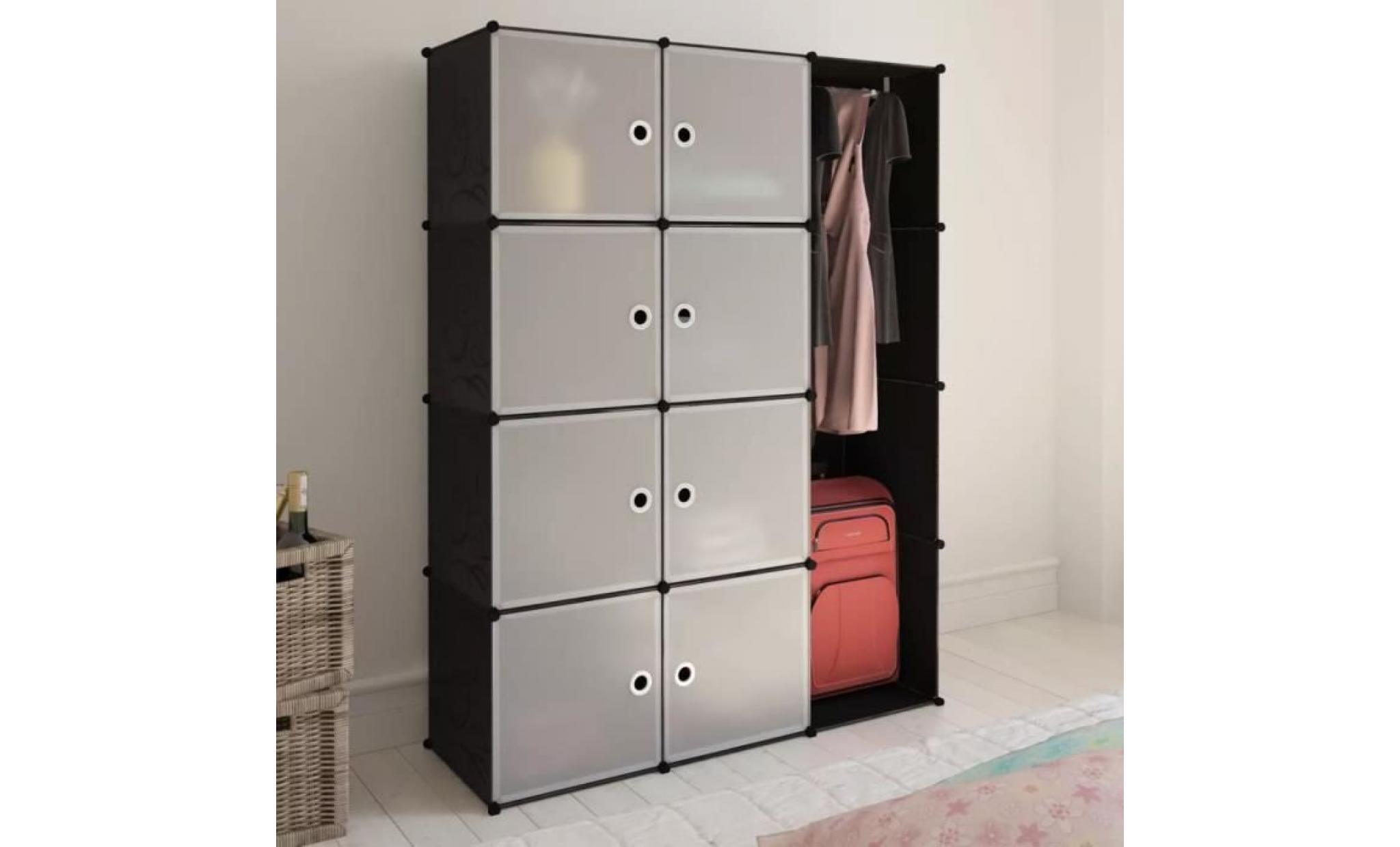 armoire modulaire 9 compartiments noir et blanc 37 x 115x150 cm
