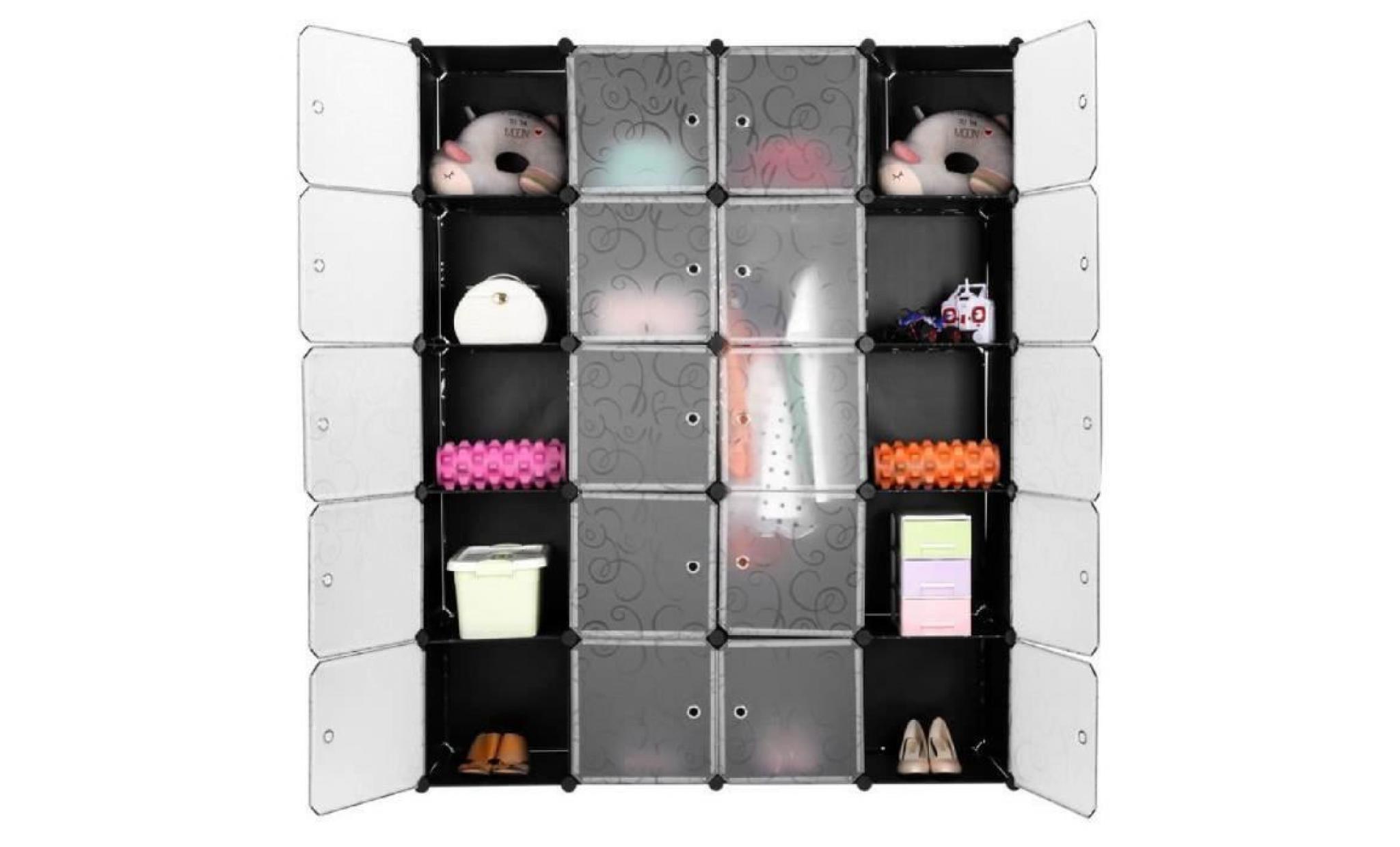 armoire penderie 20 cubes langria modulable meuble etagères de rangement motif de fleur bouclé pour vêtements/ chaussures pas cher