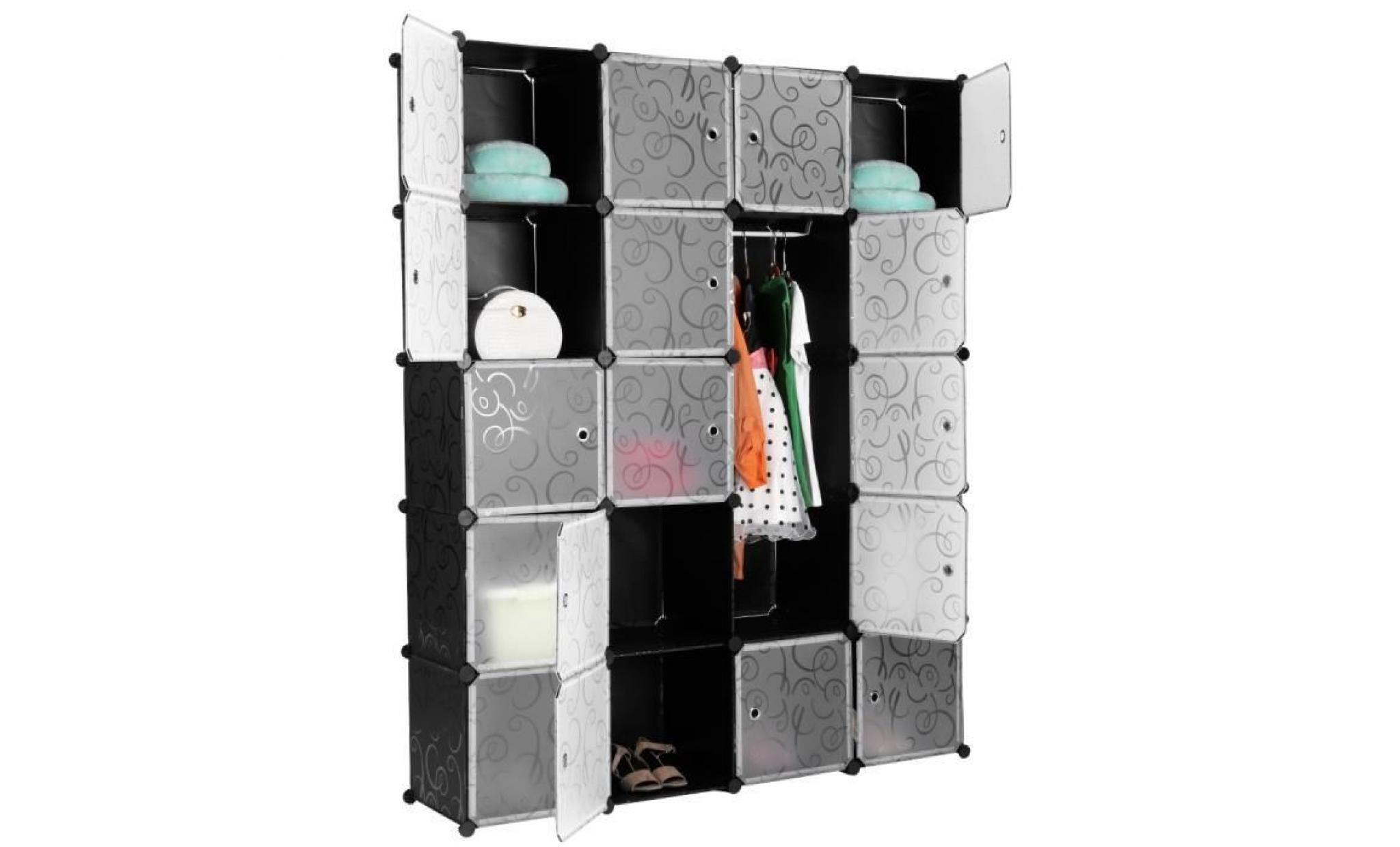 armoire penderie 20 cubes langria modulable meuble etagères de rangement motif de fleur bouclé pour vêtements/ chaussures pas cher