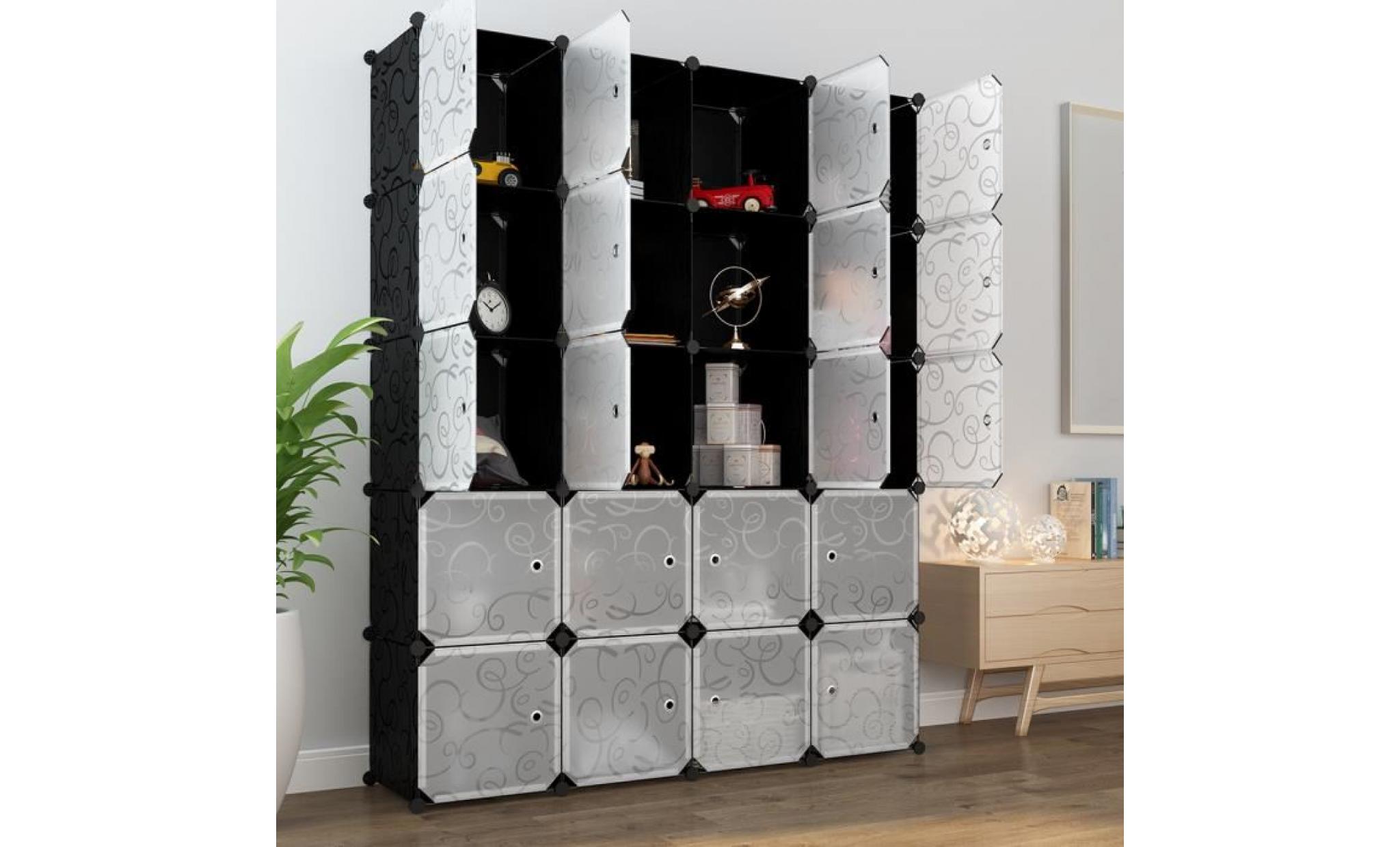 armoire de rangement 20 cubes langria diy armoire penderie modulable etagères de rangement motif de fleur bouclé pour vêtements pas cher
