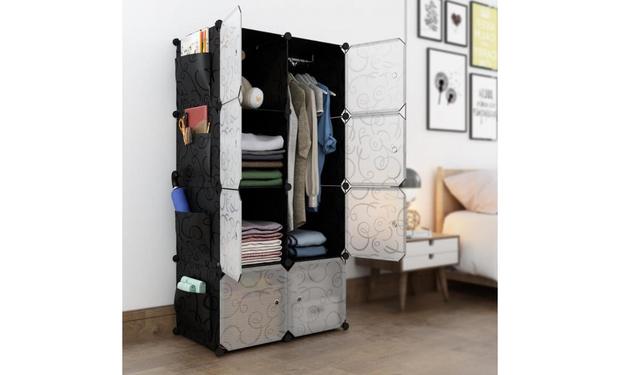 armoire de rangement 8 cubes langria diy armoire penderie modulable etagères de rangement motif de fleur bouclé pour vêtements