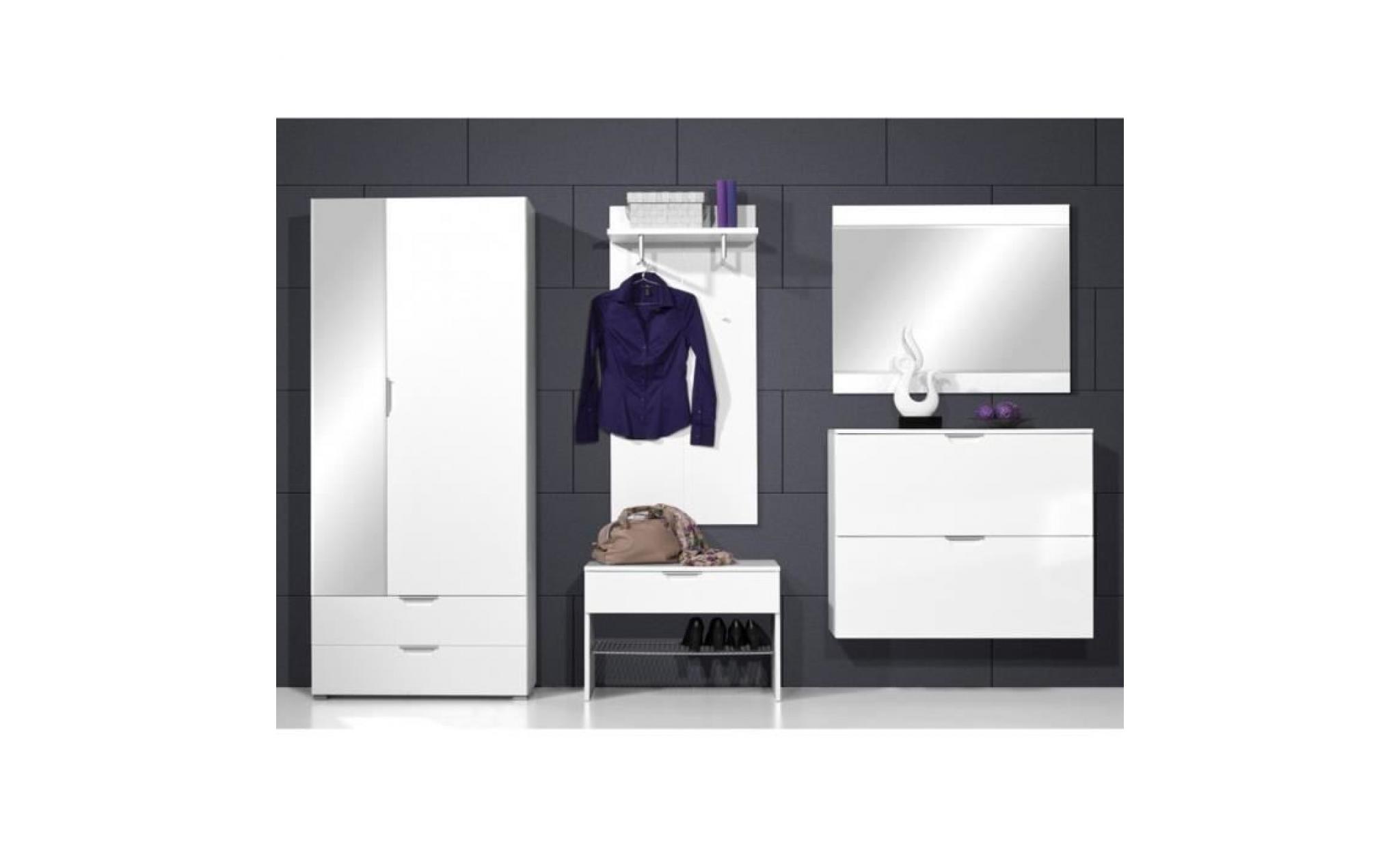 armoire penderie en bois et mdf coloris blanc brillant   dim : l84 x h194 x p34cm pas cher