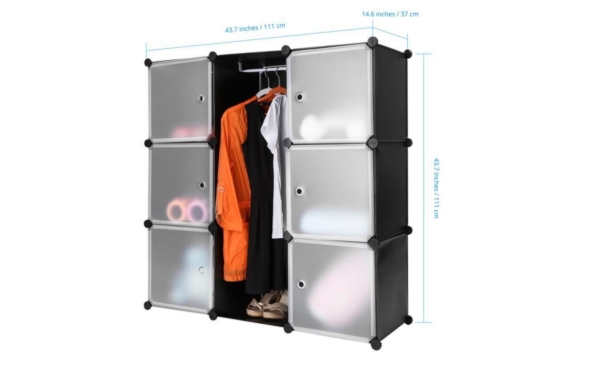 armoire penderie modulable 9 cubes langria meuble etagères de rangement pour vêtements chaussures noir et translucide pas cher