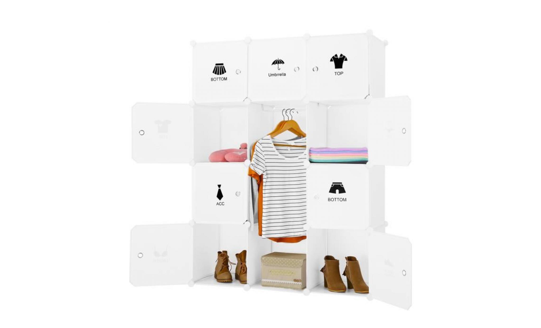armoire penderie modulable langria 12 cubes stockage organisateur pour vêtements jouets accessoires blanc laiteux