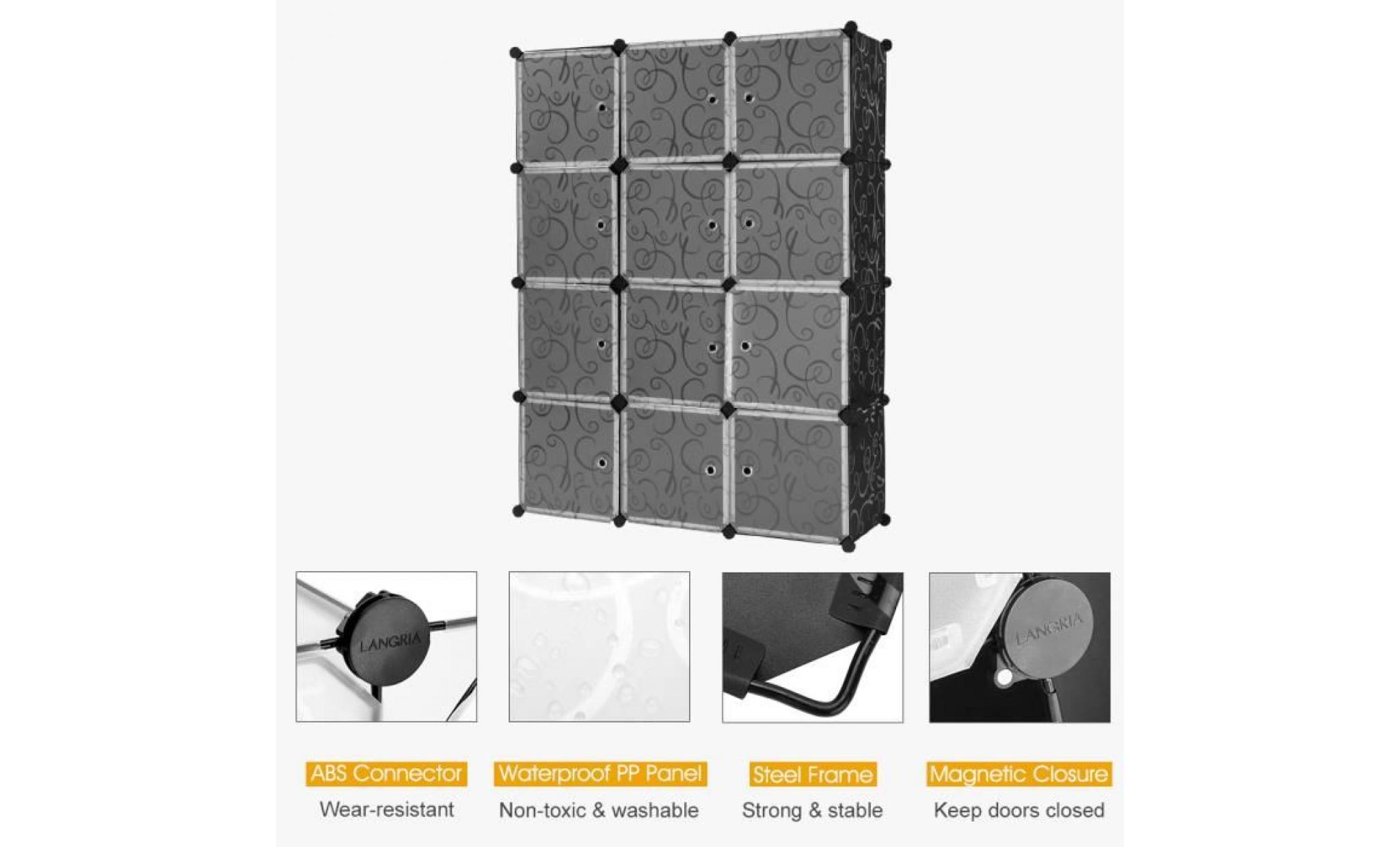 langria 12 cabines meuble de rangement plastique modulaire armoire de chambre avec simple tige de suspension et coin blanc pas cher