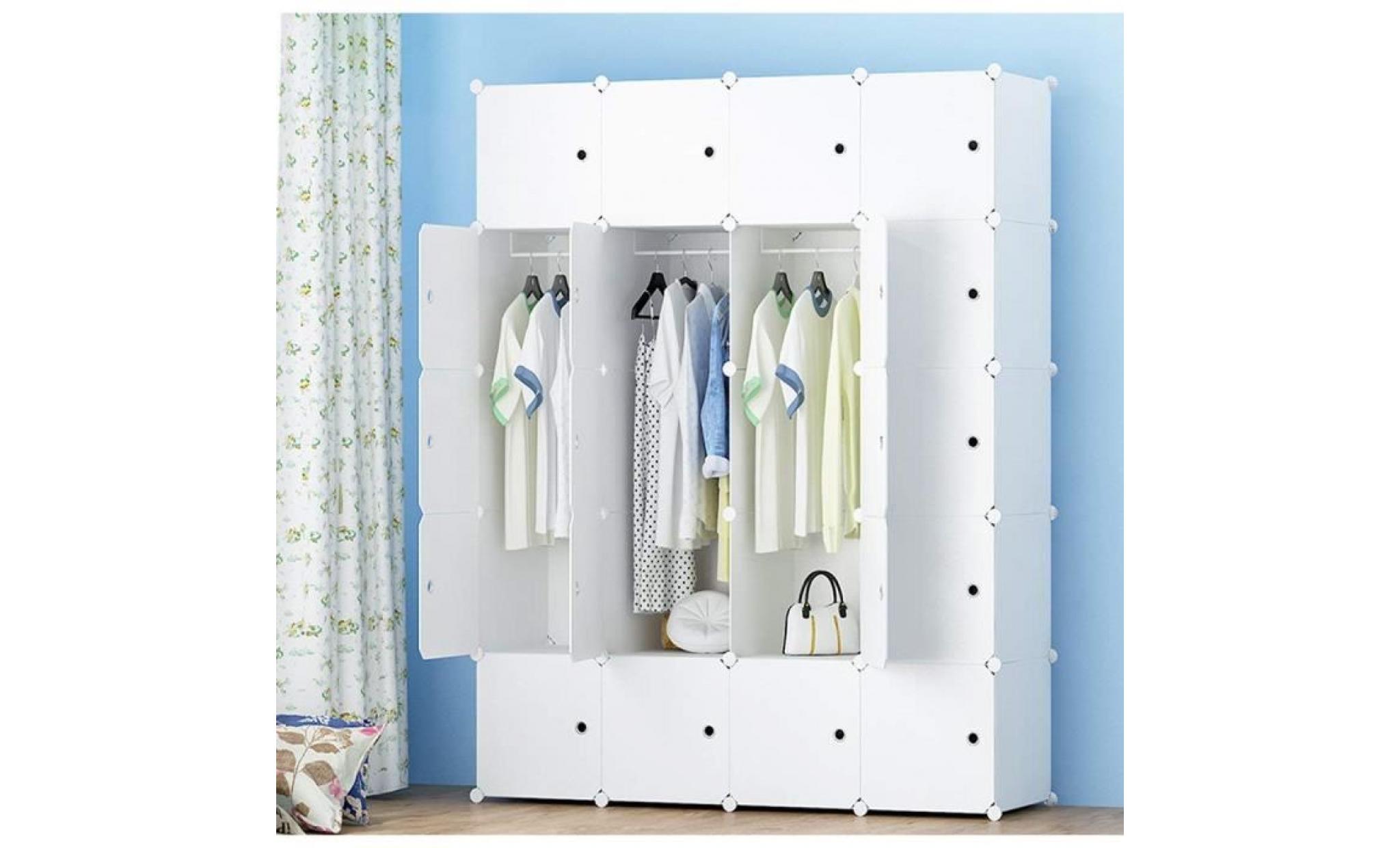 armoire penderie portable storage modulable meuble Étagères de rangement diy avec blanc portes pour vêtements chaussures jouets livr