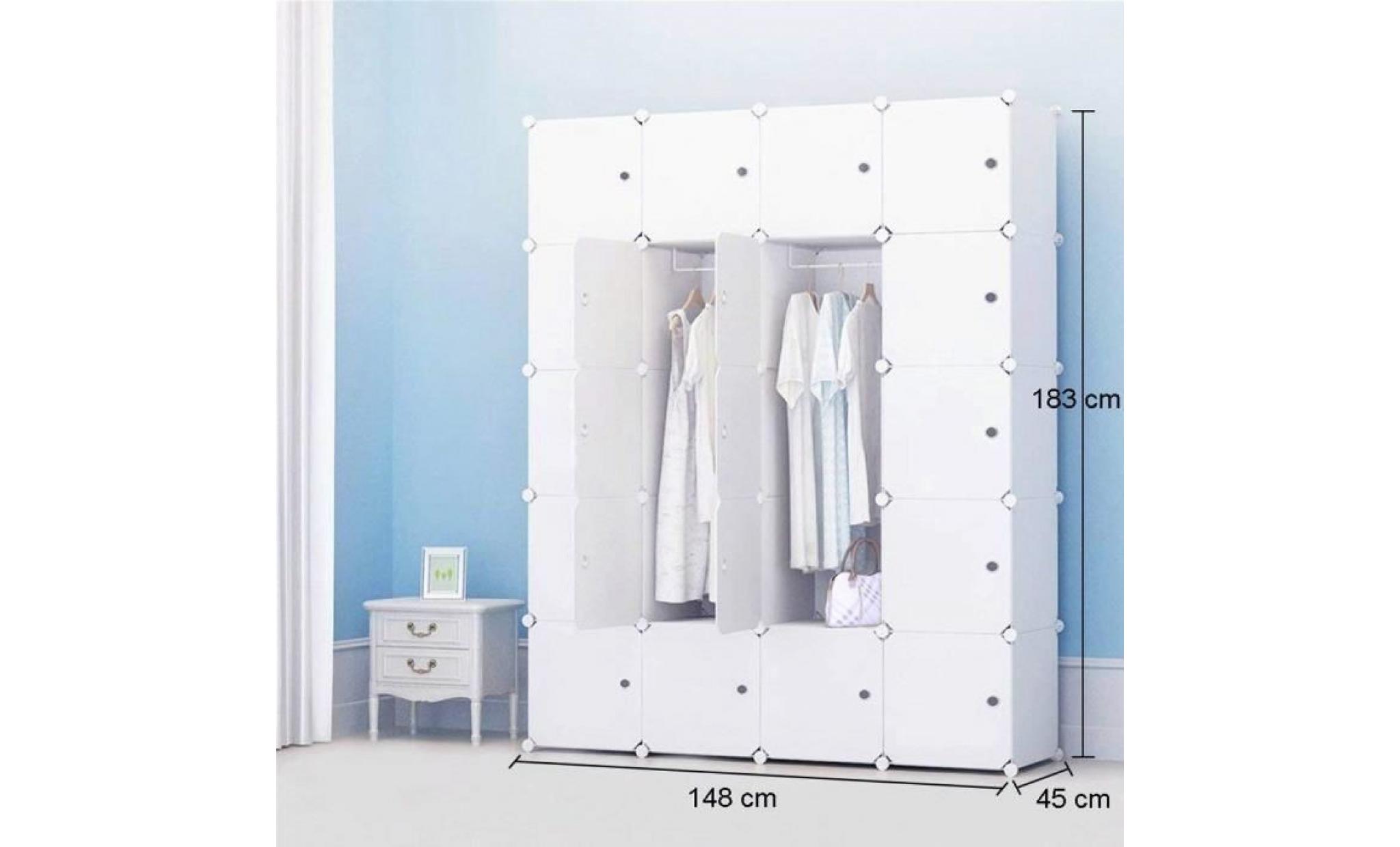 armoire penderie portable storage modulable meuble Étagères de rangement diy avec blanc portes pour vêtements chaussures jouets livr pas cher