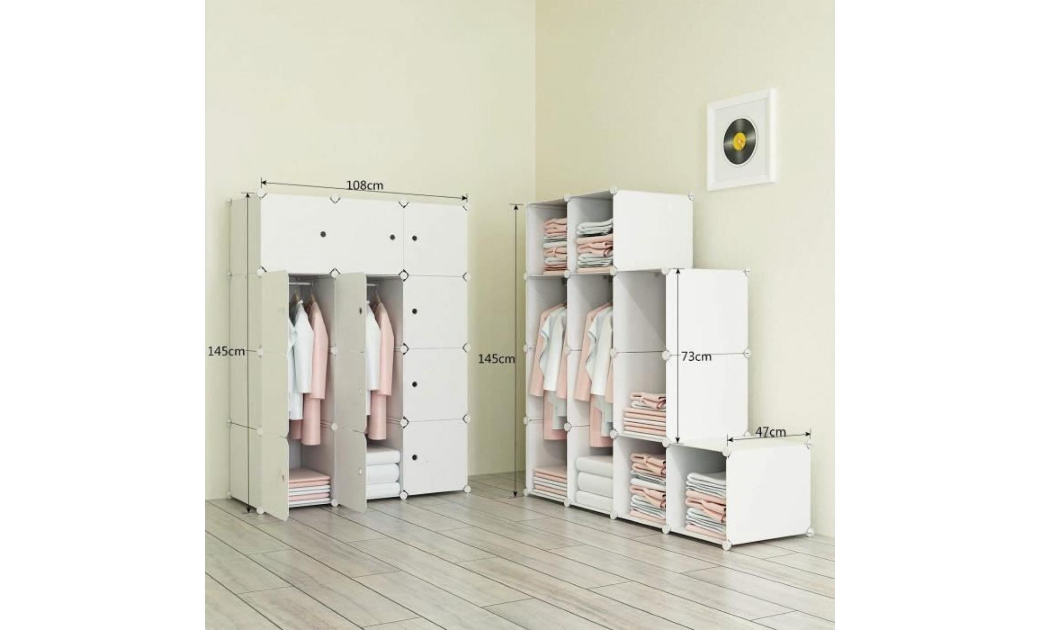 armoire penderie portable storage modulable meuble Étagères de rangement diy avec blanc portes pour vêtements chaussures jouets livr pas cher
