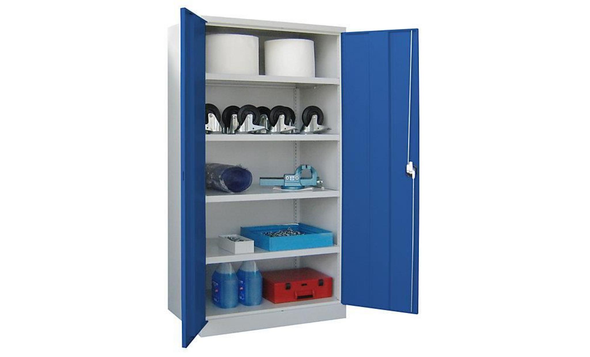 armoire pour charges lourdes, hauteur 1950 mm   4 tablettes   gris/bleu  