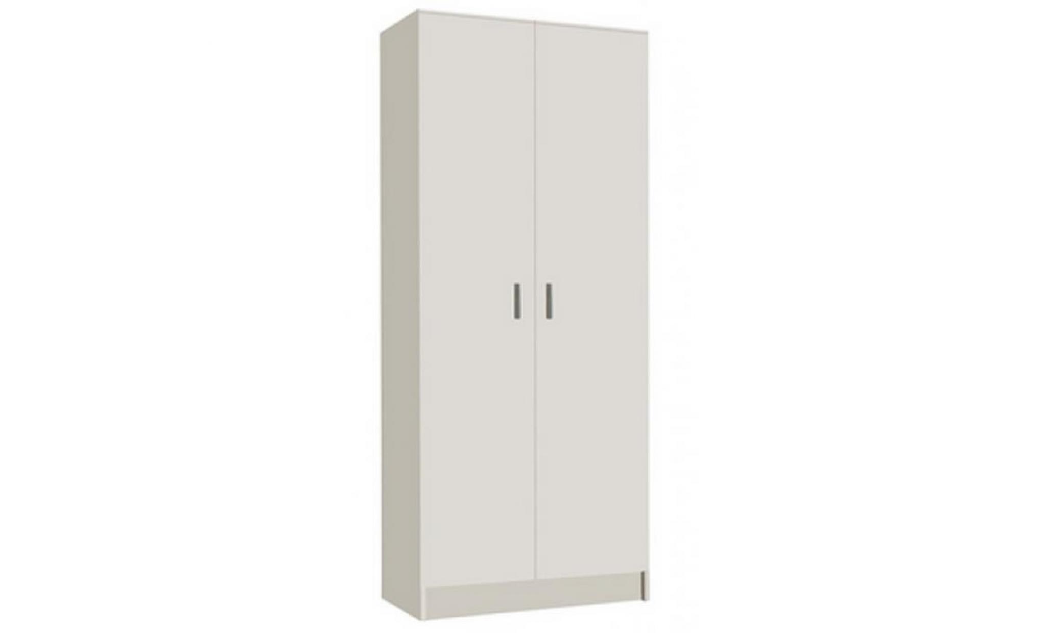 armoire rangement nettoyage 2 portes en mélamine coloris blanc   dim :h180 x l73 x p37 cm