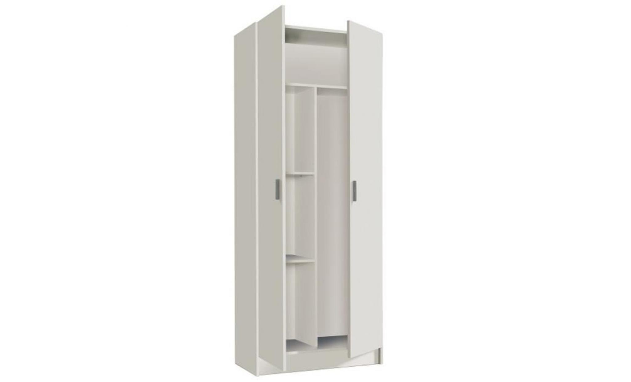armoire rangement nettoyage 2 portes en mélamine coloris blanc   dim :h180 x l73 x p37 cm pas cher